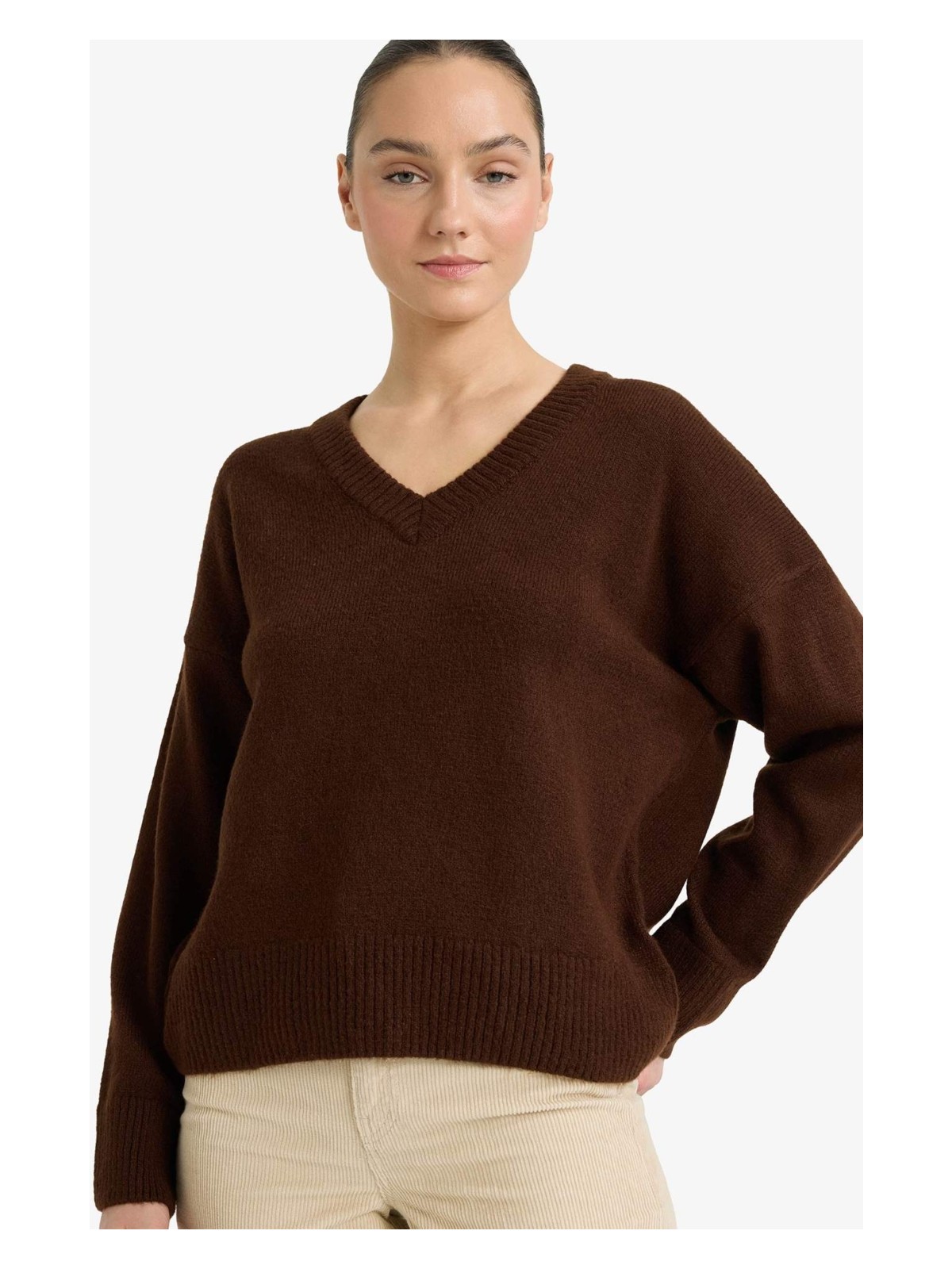 DeFacto Oversize Geniş Kalıp V Yaka Triko Kazak G2957AX25AU - Görsel 5