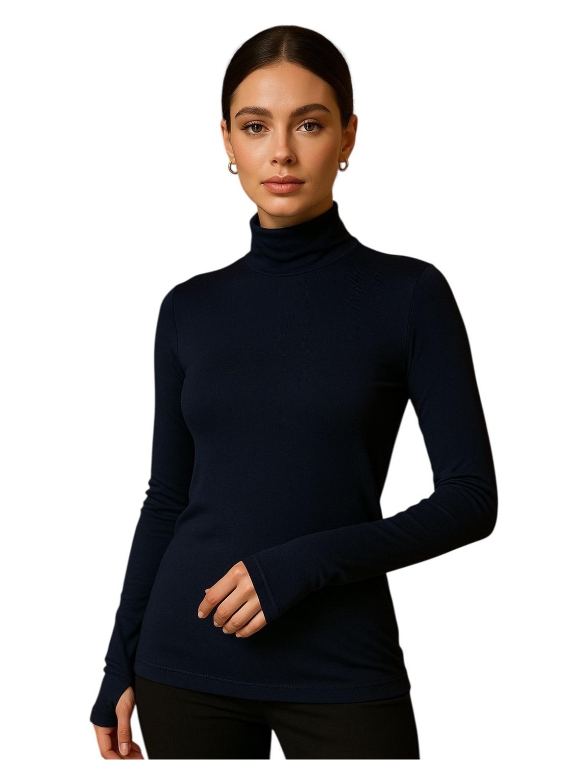 Hayalet Dik Yaka Modal Pamuk Uzun Kol Parmak Geçirmeli Body T-Shirt - Görsel 7