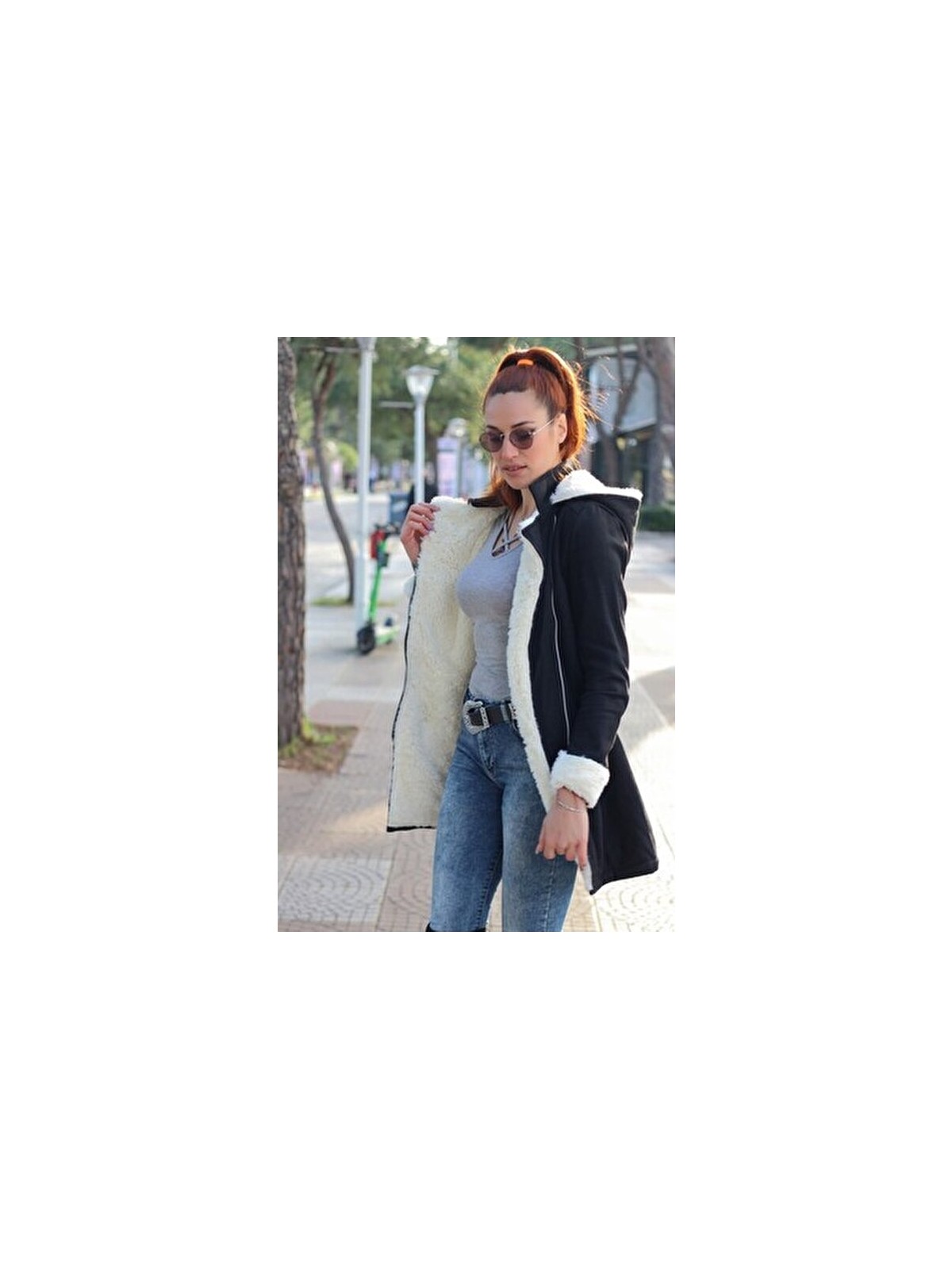 Barbora Kadın Siyah Kışlık Kaşe Kaban Uzun Kalın Polyester Günlük Kullanım için - Görsel 5