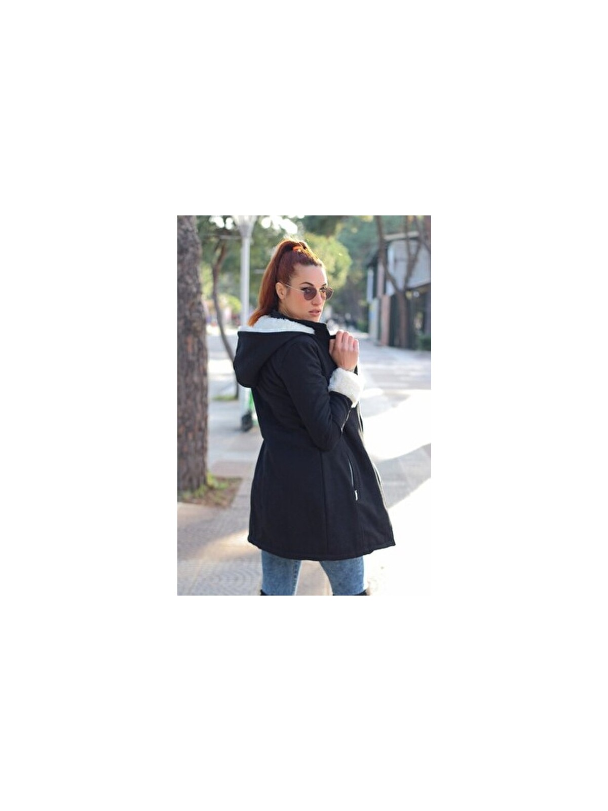 Barbora Kadın Siyah Kışlık Kaşe Kaban Uzun Kalın Polyester Günlük Kullanım için - Görsel 7