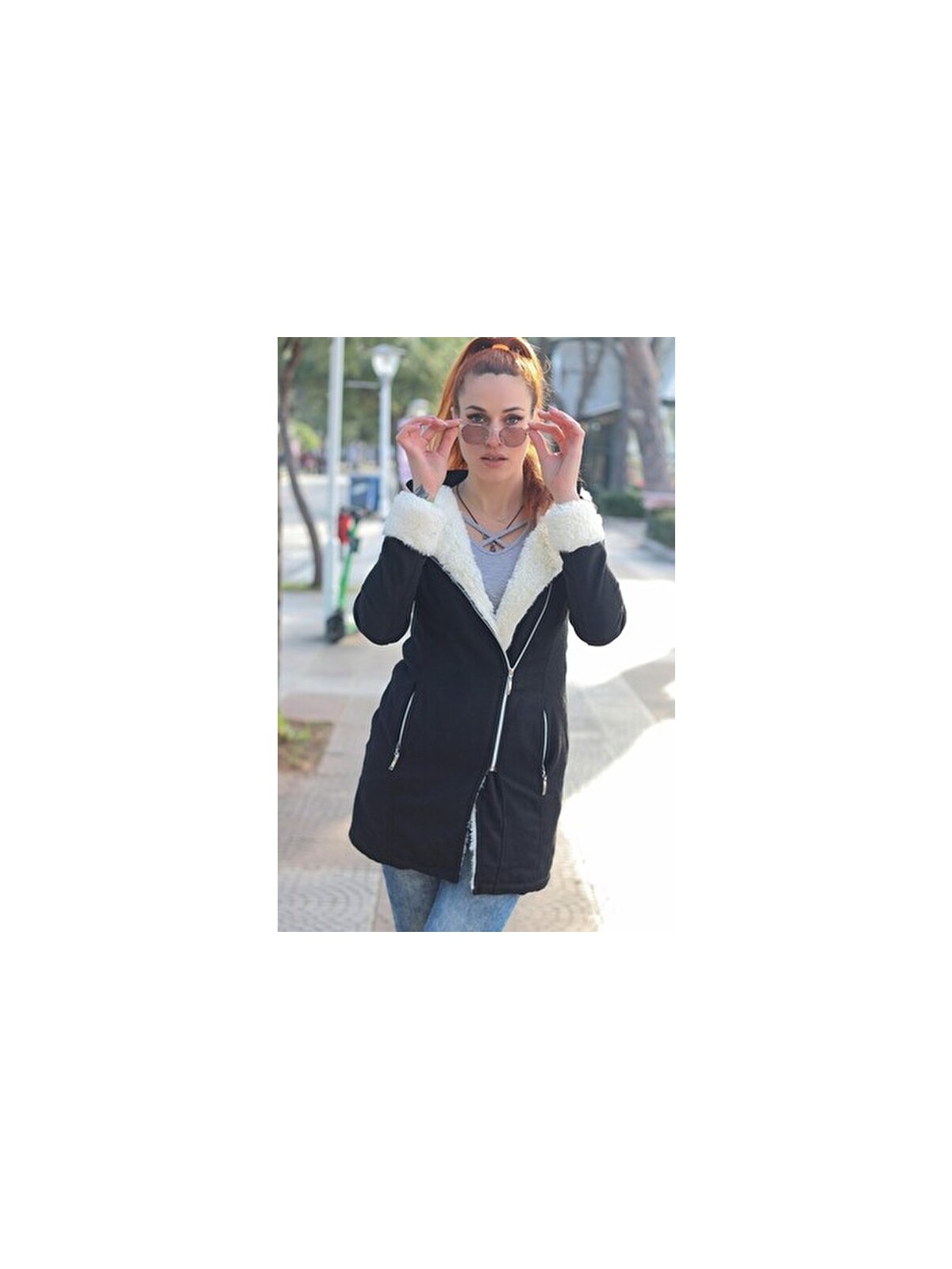 Barbora Kadın Siyah Kışlık Kaşe Kaban Uzun Kalın Polyester Günlük Kullanım için - Görsel 8