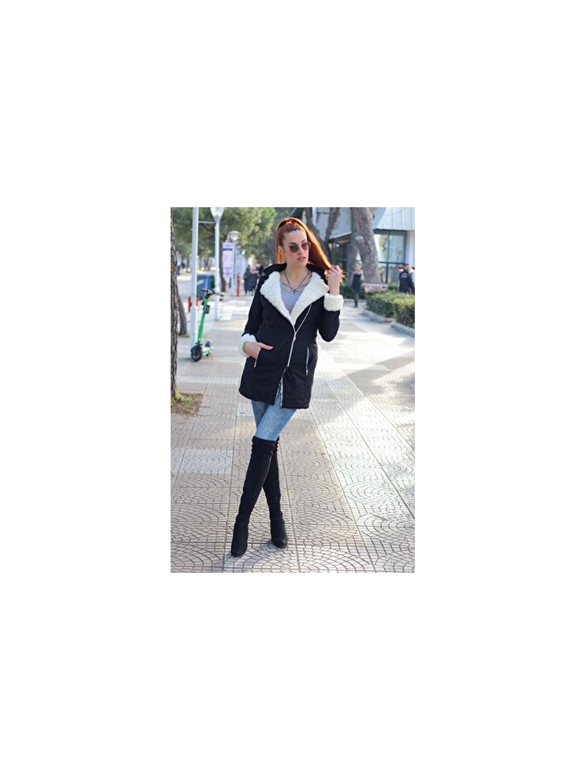Barbora Kadın Siyah Kışlık Kaşe Kaban Uzun Kalın Polyester Günlük Kullanım için - Görsel 9