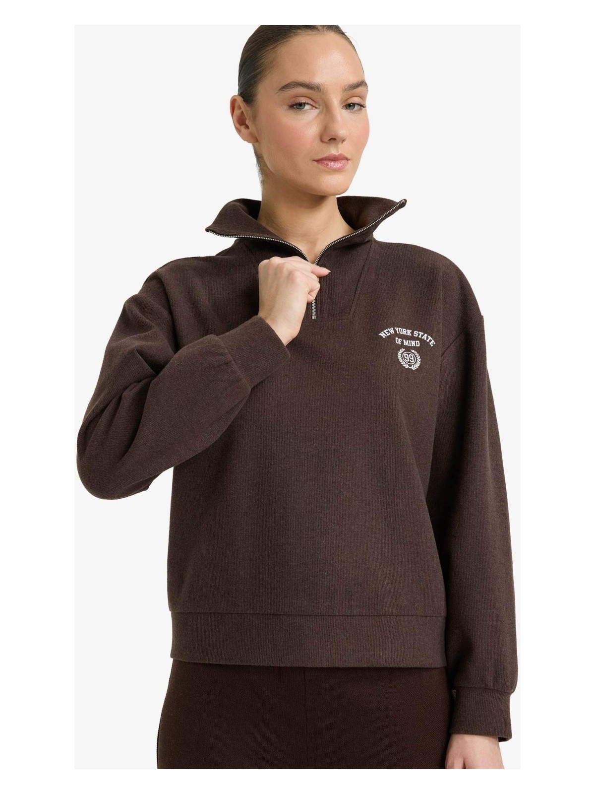 DeFacto Regular Fit Yarım Fermuarlı Baskılı Sweatshirt G6695AX25WN