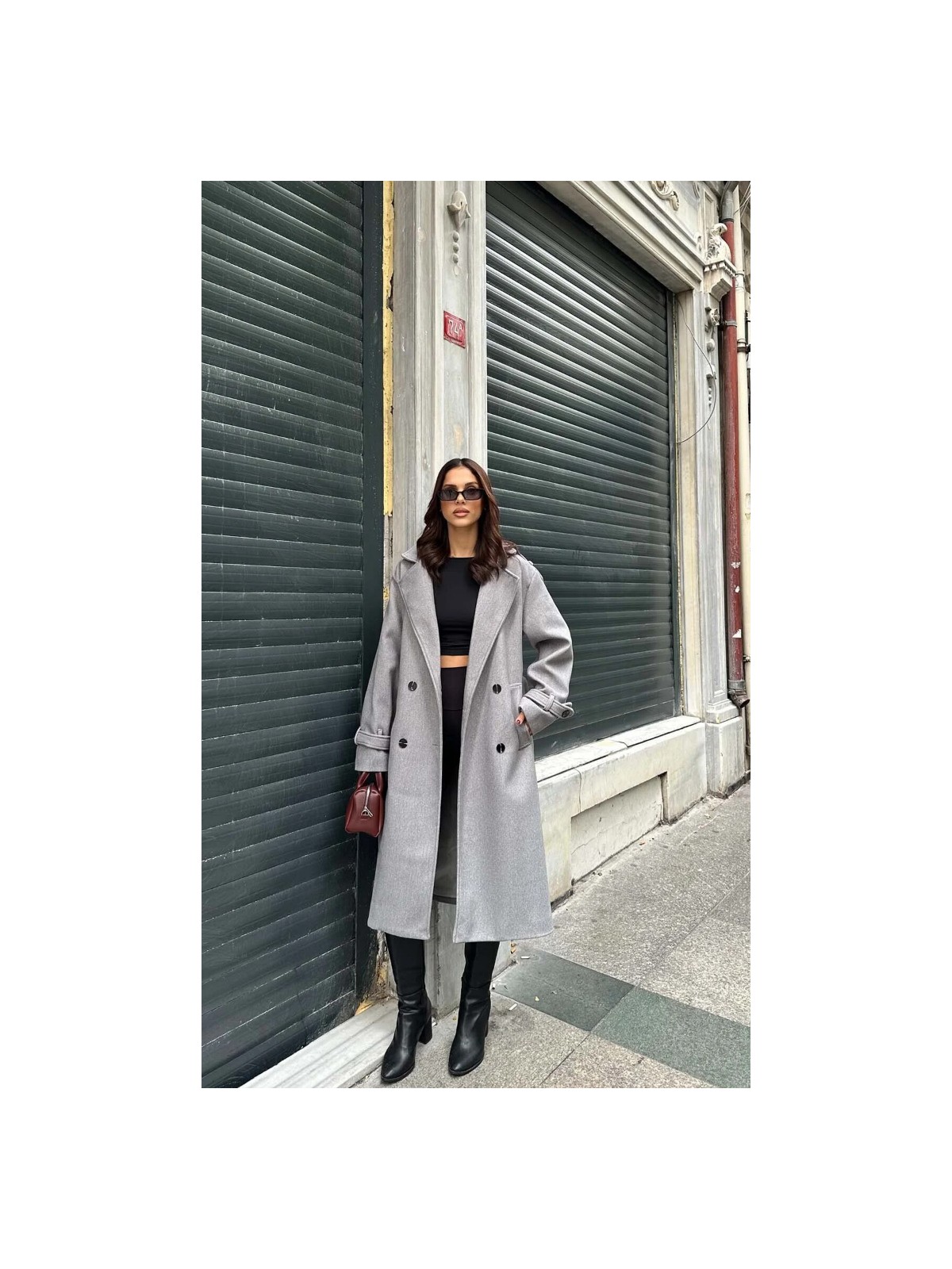 Zeynep Öykü Style Kadın Oversize Apolet Detay Kaşe Kaban Palto