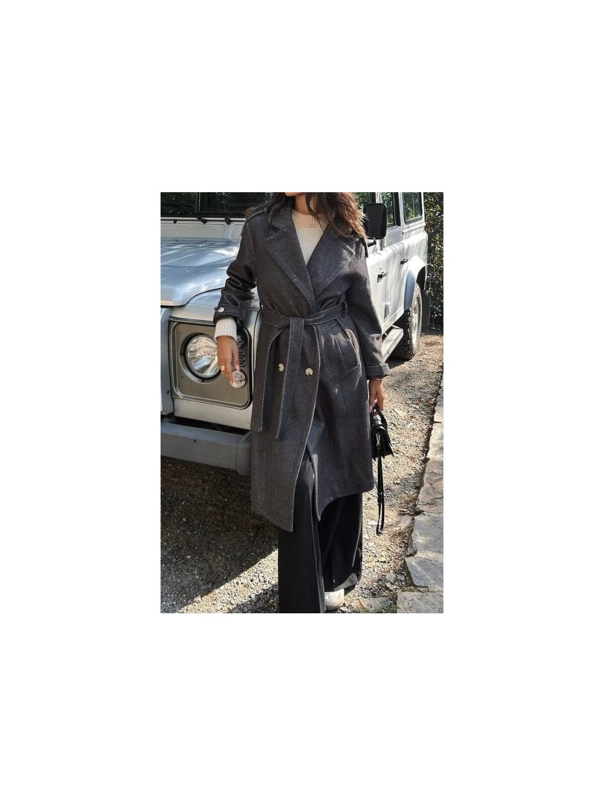 Trend Esinty Kadın Apoletli Beli Kuşaklı Içi Astarlı Kaşe Kaban - Görsel 4