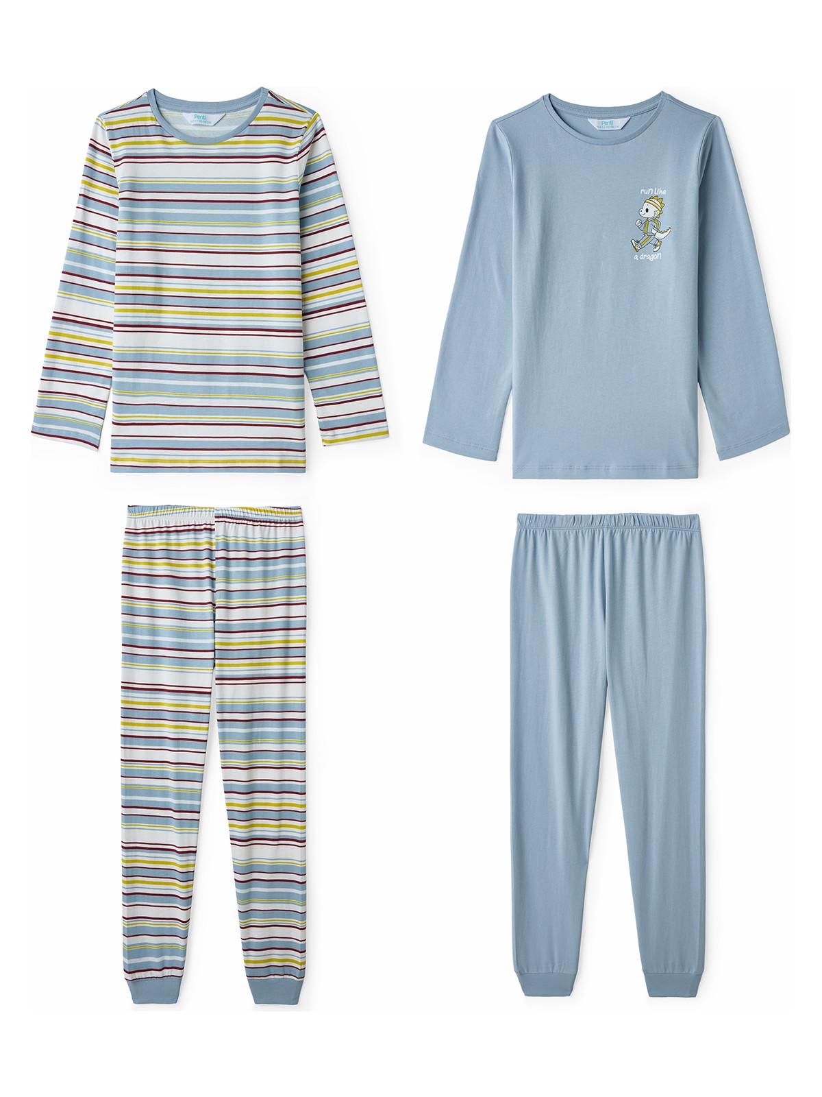 Penti Mavi Erkek Çocuk Run Like A Dragon Uzun Kollu Pamuklu 2'li Pijama Takımı