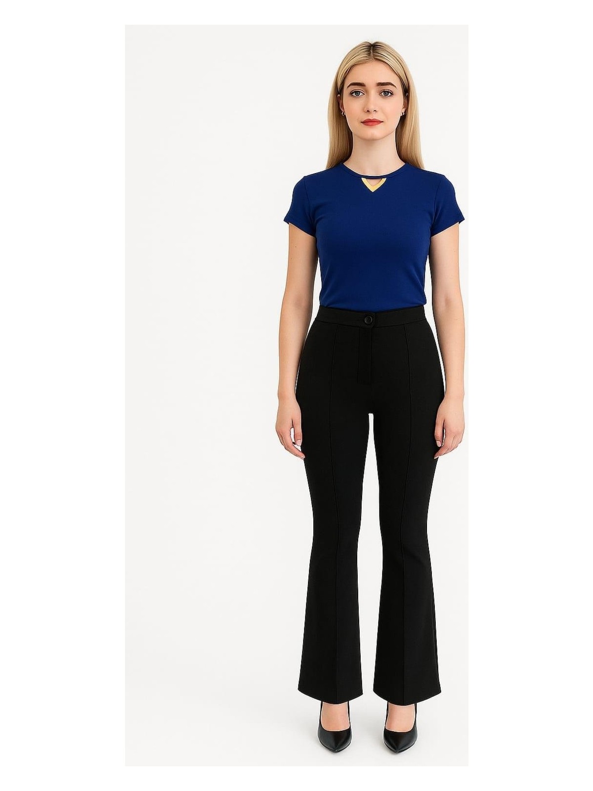 ribana Kadın Yüksek Bel Toparlayıcı Ispanyol Paça Palazzo Pantolon