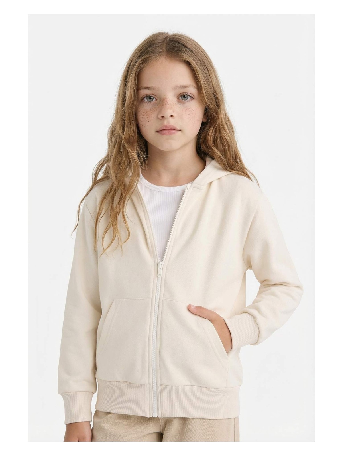 DeFacto Basic Düz Kapüşonlu Okul Fermuarlı Sweatshirt Kız Çocuk C8110A825AU