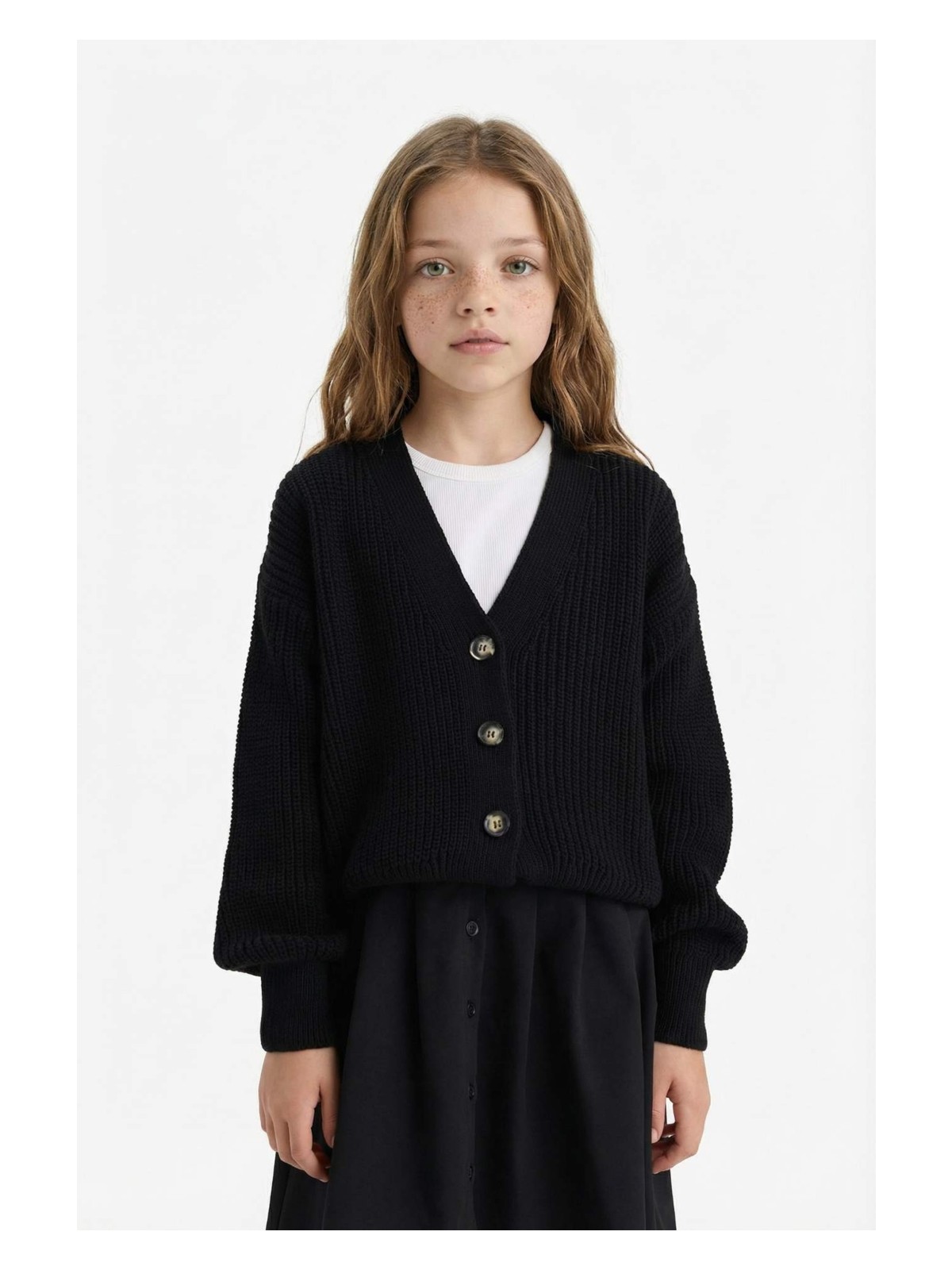 DeFacto V Yaka Düğmeli Triko Hırka Kız Çocuk A2298A825AU - Görsel 3