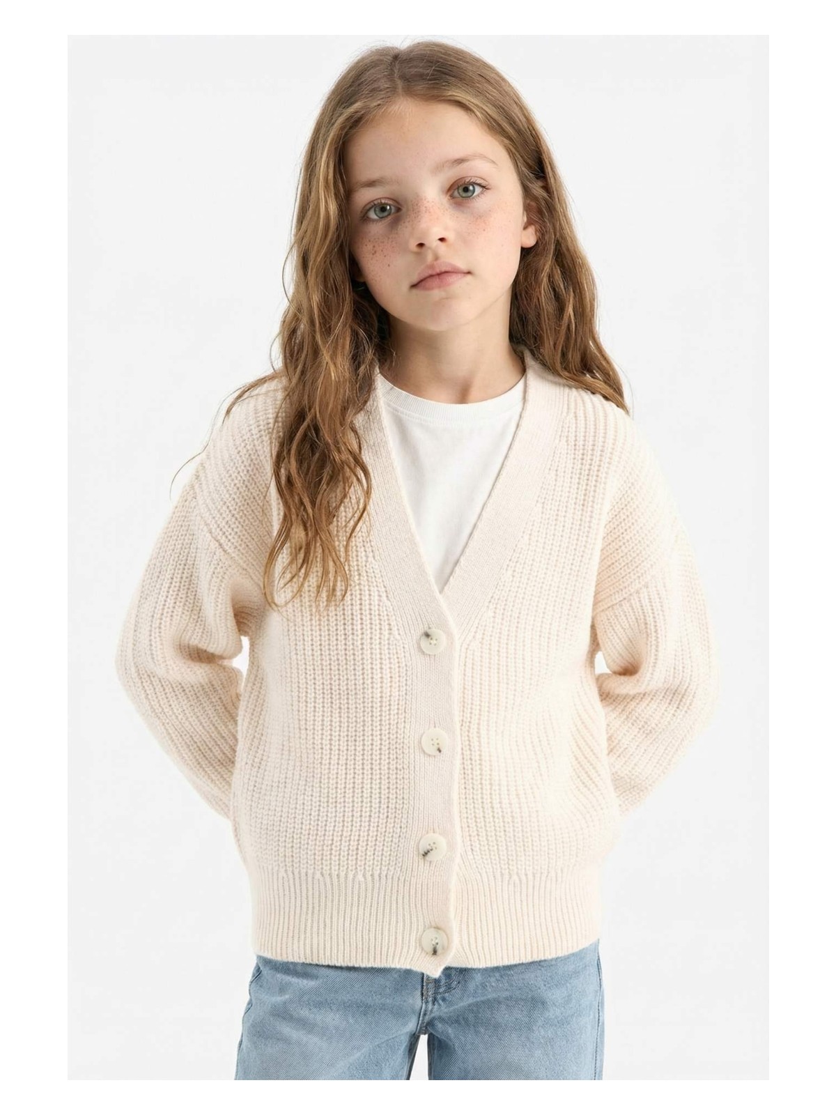 DeFacto V Yaka Düğmeli Triko Hırka Kız Çocuk A2298A825AU