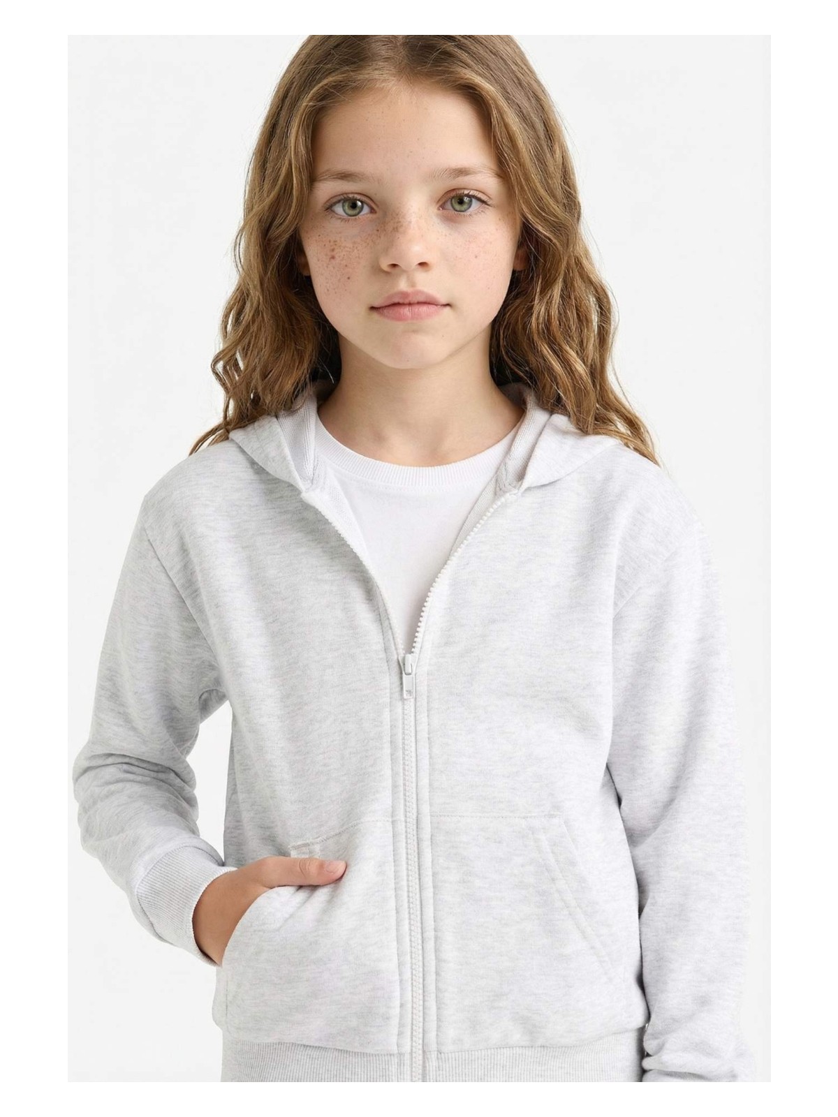 DeFacto Basic Düz Kapüşonlu Okul Fermuarlı Sweatshirt Kız Çocuk C8110A825AU - Görsel 6