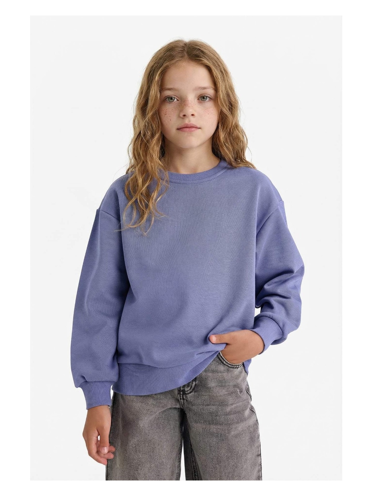 DeFacto Relax Fit Bisiklet Yaka Basic Düz Okul Sweatshirt Kız Çocuk A2797A825AU - Görsel 5