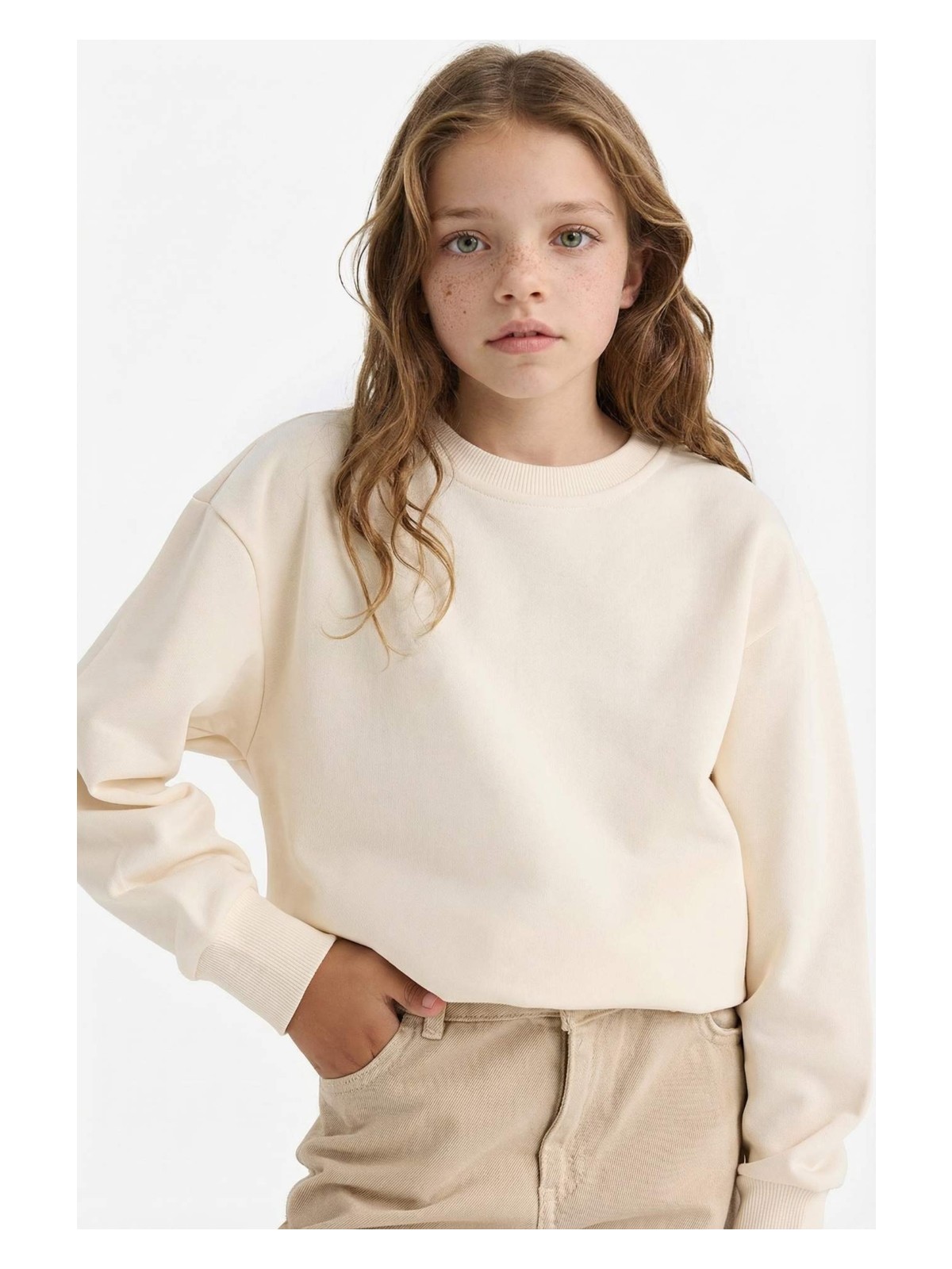 DeFacto Relax Fit Bisiklet Yaka Basic Düz Okul Sweatshirt Kız Çocuk A2797A825AU - Görsel 4