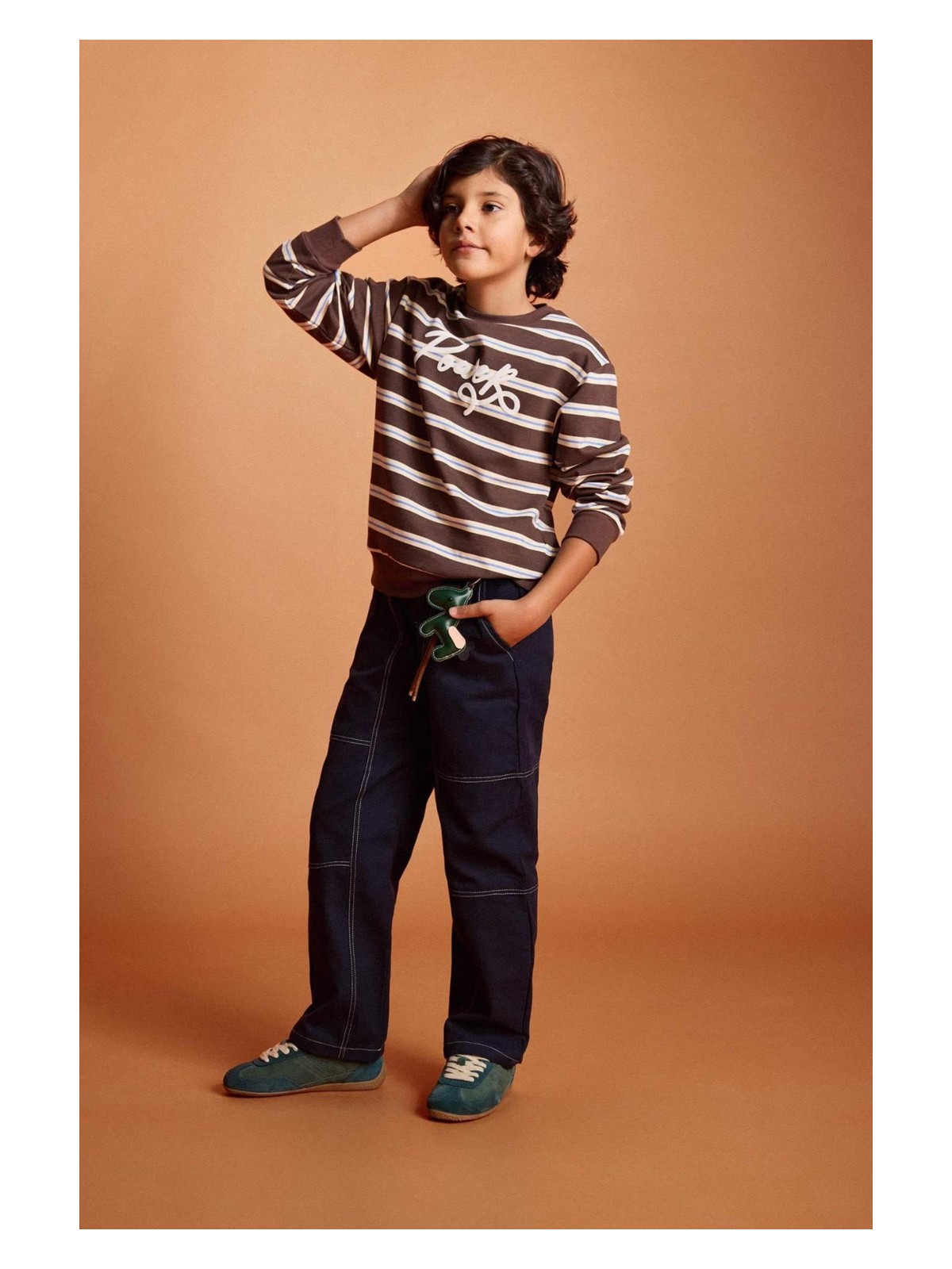 DeFacto 2'li Takım Çizgili Sweatshirt Jean Pantolon Erkek Çocuk G4682A825WN