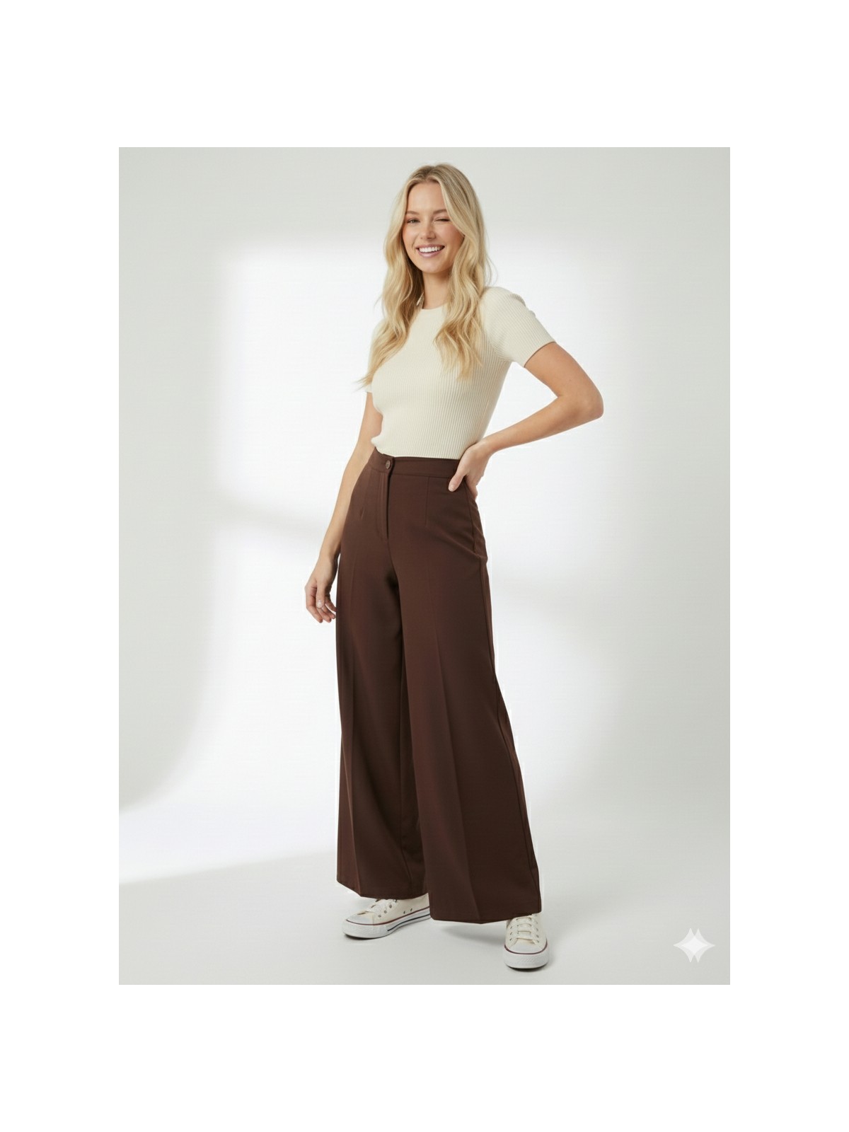 ribana Kadın Yüksek Bel Toparlayıcı Ispanyol Paça Palazzo Pantolon - Görsel 7