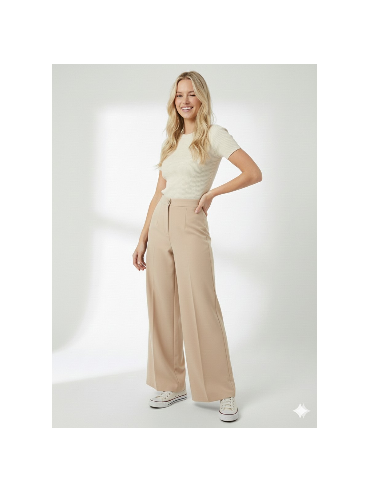 ribana Kadın Yüksek Bel Toparlayıcı Ispanyol Paça Palazzo Pantolon - Görsel 6