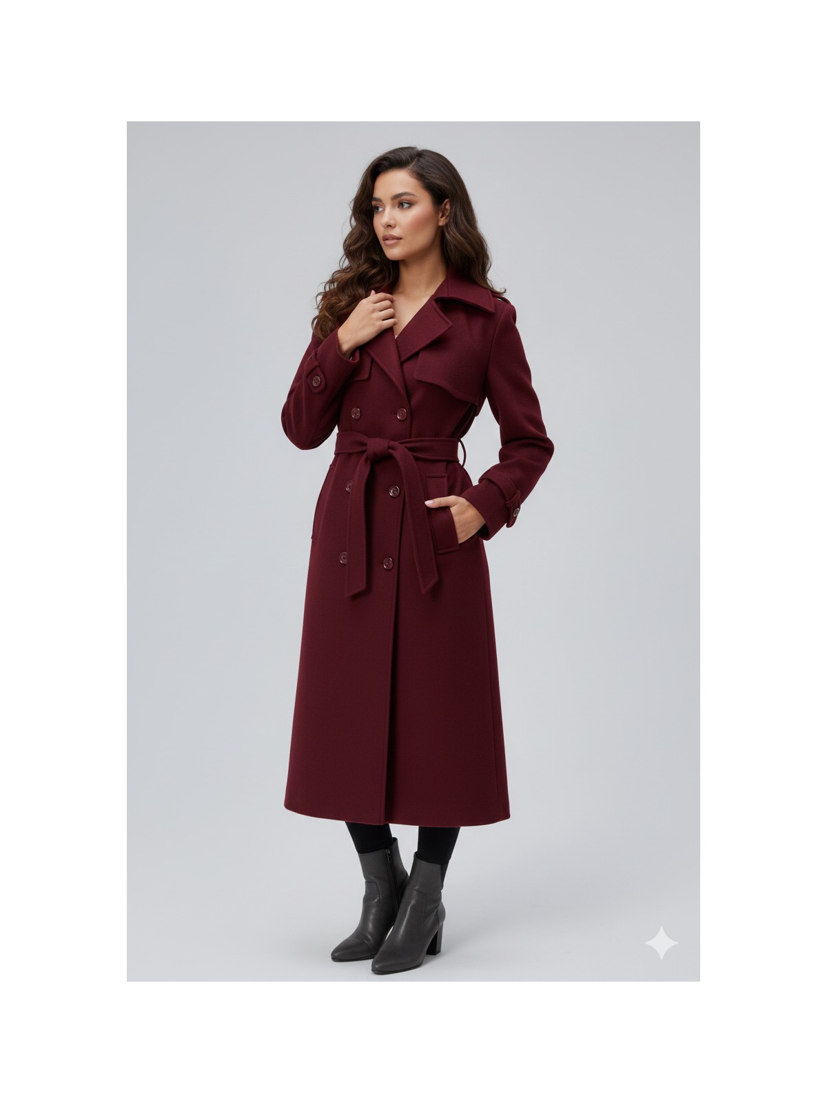 Bolivente Bordo Regular Rüzgarlık Detaylı Kaşe Kaban - Görsel 2