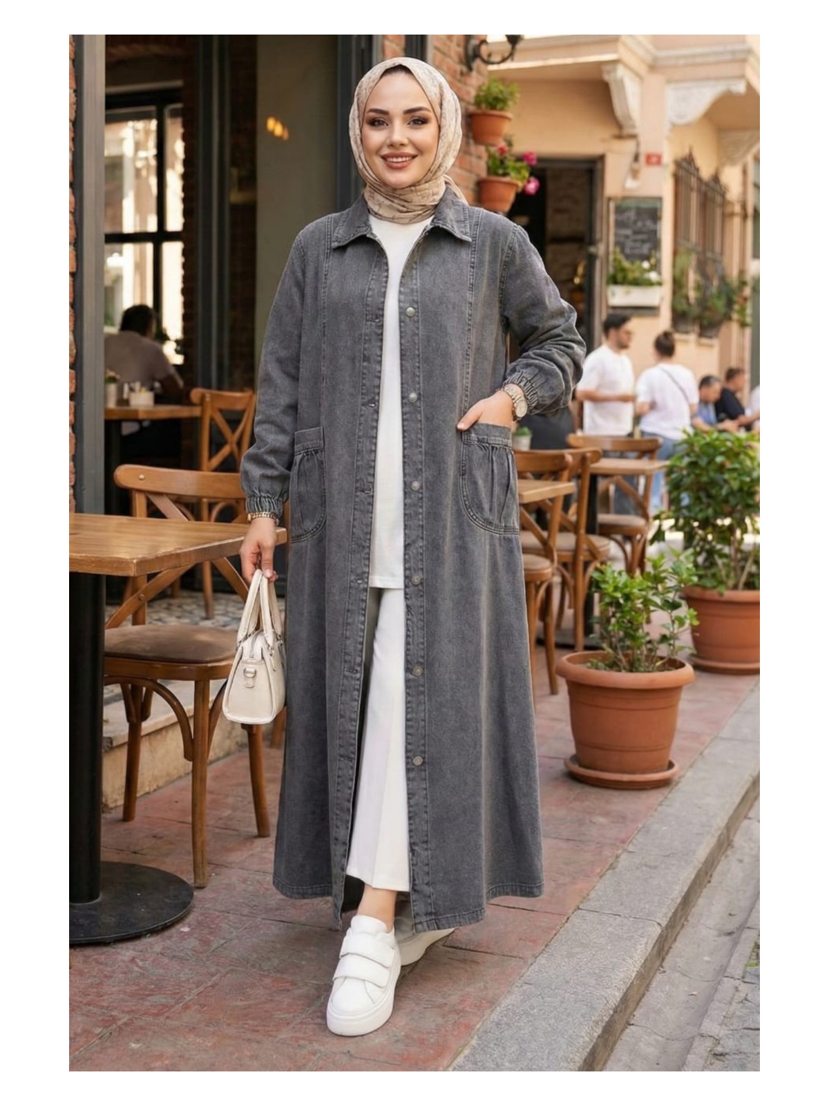 Harma Time Butik Kadın Düğmeli Cepli Kar Yıkamalı Denim Kot Kap - Görsel 6