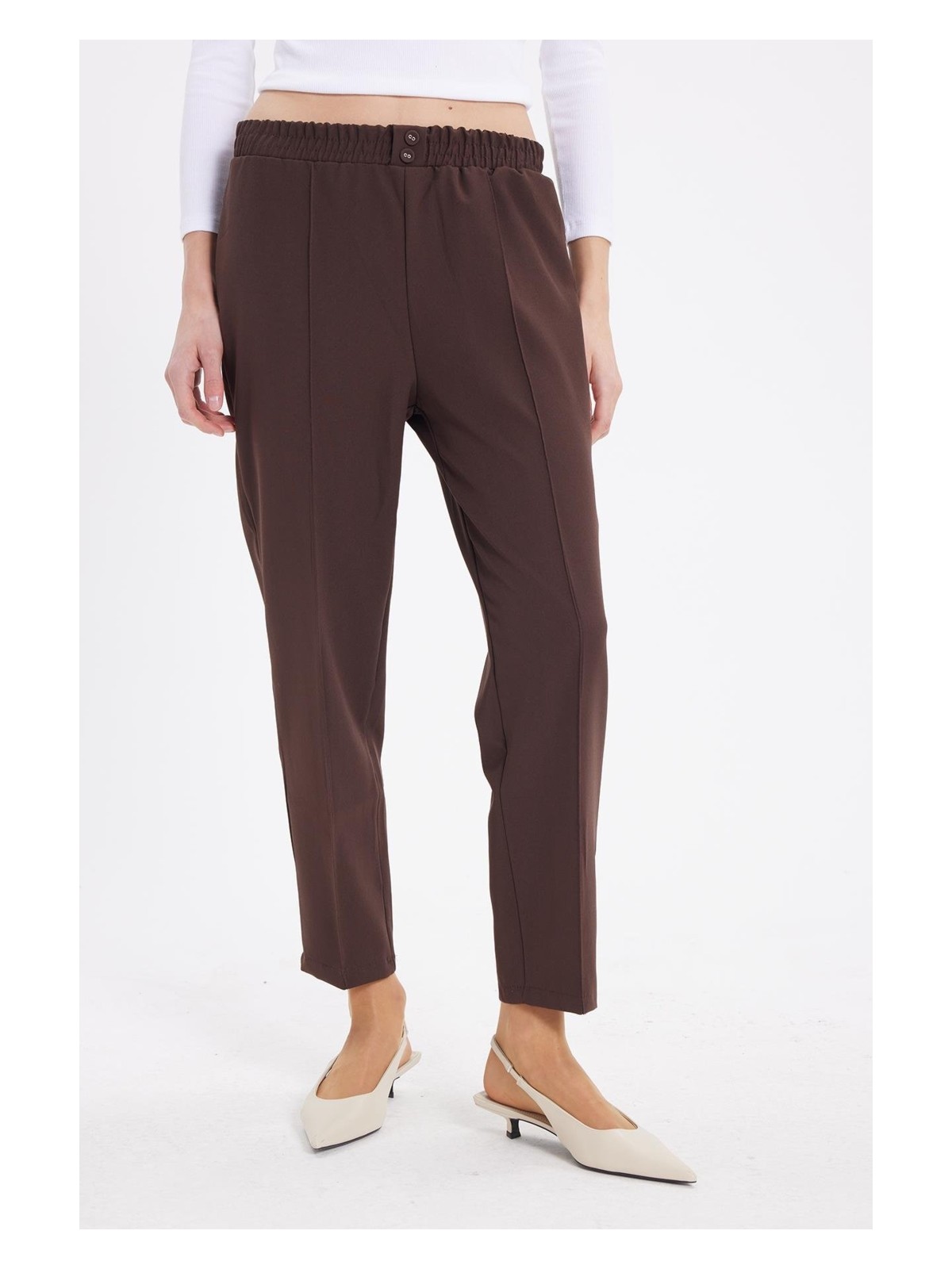 Tudors Kadın Relax Fit Rahat Kesim Yüksel Bel Düz Paça Beli Lastikli Antrasit Pantolon - Görsel 9