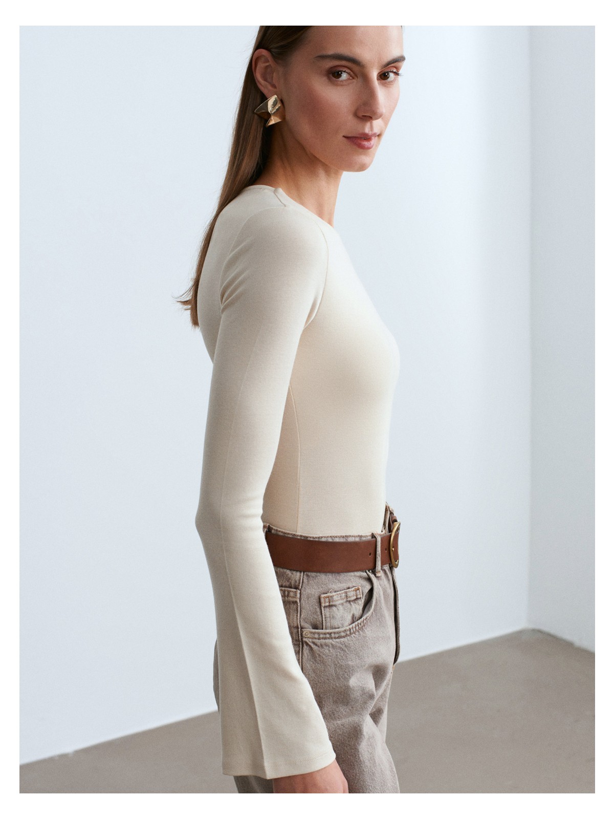 Dilvin 32284 Bisiklet Yaka Uzun Kollu Top-Koyu Kahve - Görsel 4