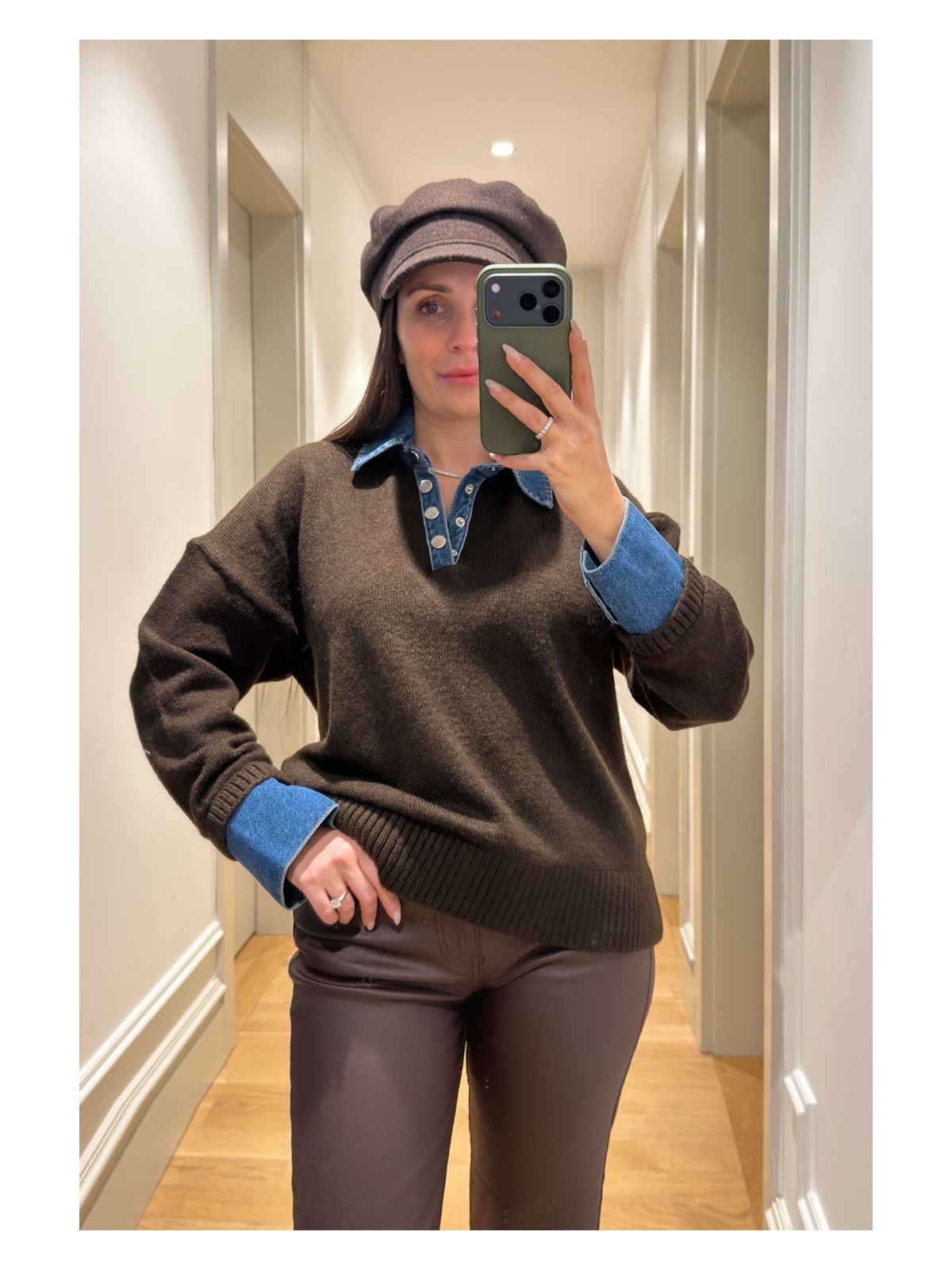 Magarde Yakası Jean Garnili Triko Kazak- Ekru - Görsel 4