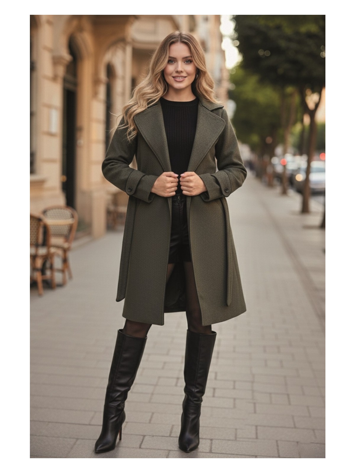 Barbora Kaşe Kadın Şık Tasarım Yaka Kaban ve Kemer