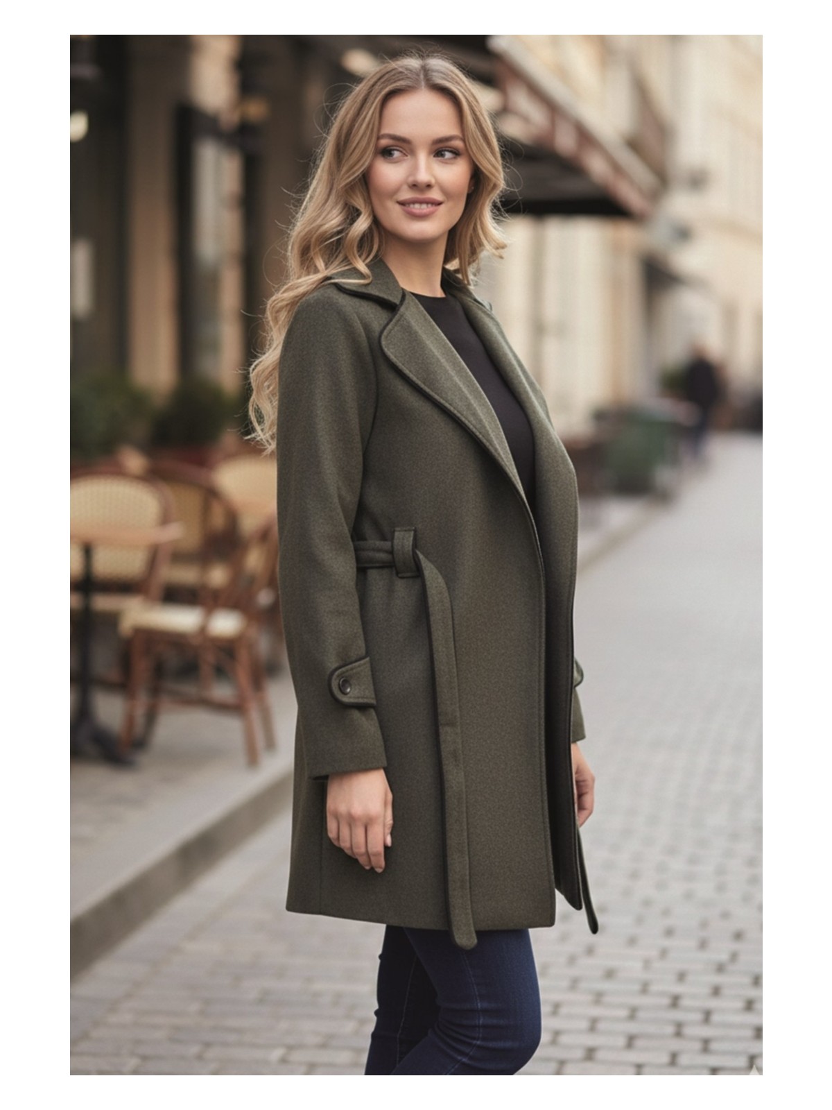 Barbora Kaşe Kadın Şık Tasarım Yaka Kaban ve Kemer - Görsel 3
