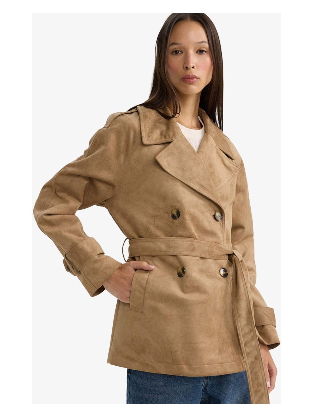 DeFacto Regular Fit Smokin Yaka Kuşaklı Süet Trençkot G5069AX25CW