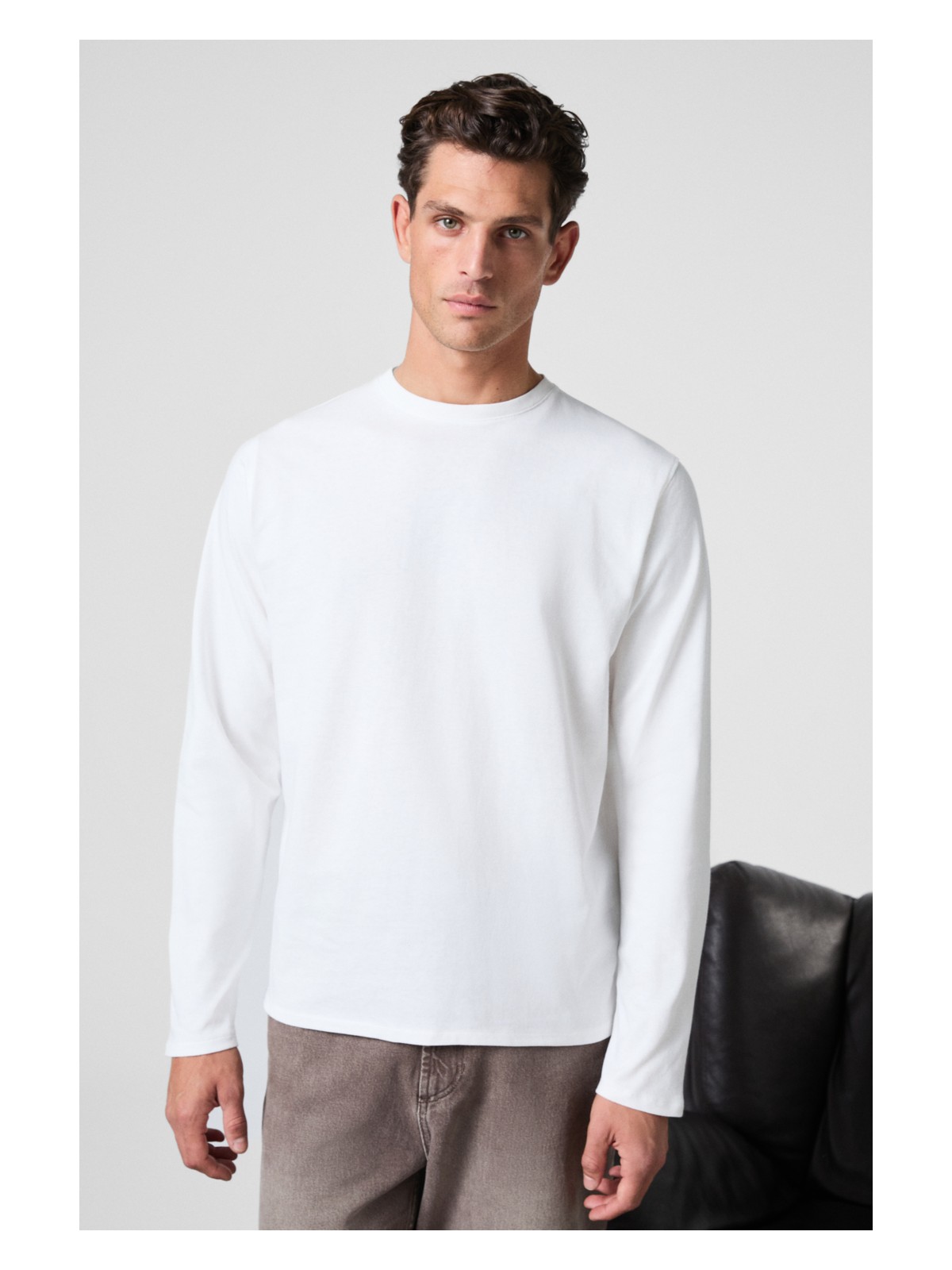 Grimelange Gravs Erkek %100 Pamuklu Yumuşak Kumaşlı Yuvarlak Yakalı Uzun Kollu Siyah T-Shirt - Görsel 3