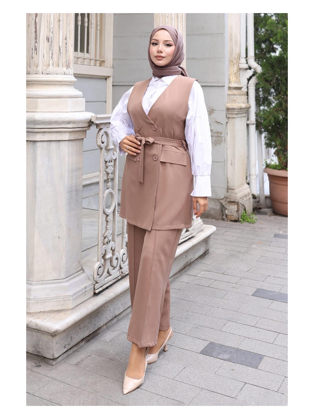 Moda Mihram Kemer Detaylı Ikili Kot Takım Açık Mavi 19232 - Görsel 8