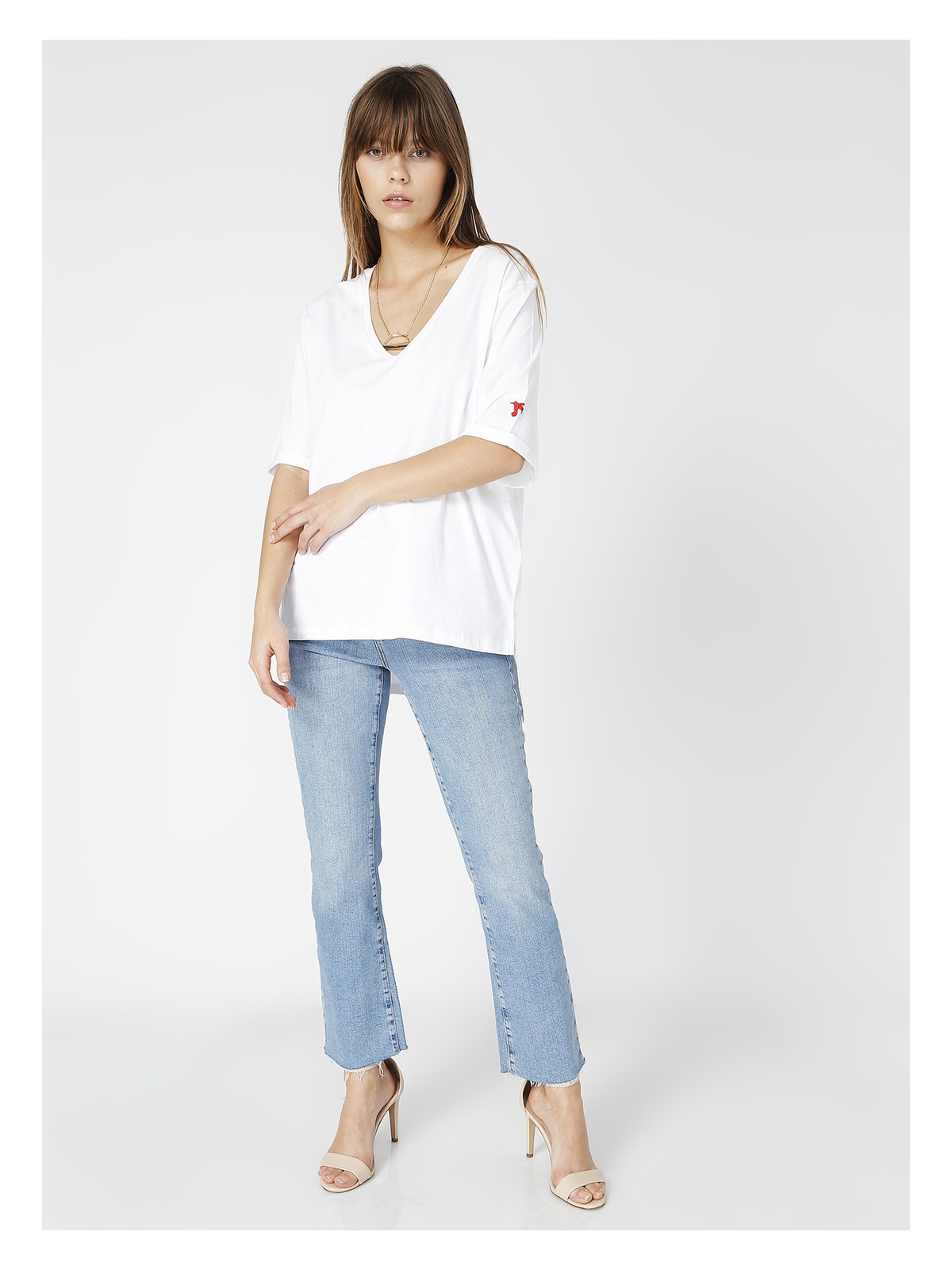 Fabrika Beyaz Kadın V Yaka Oversize T-Shirt TALITA