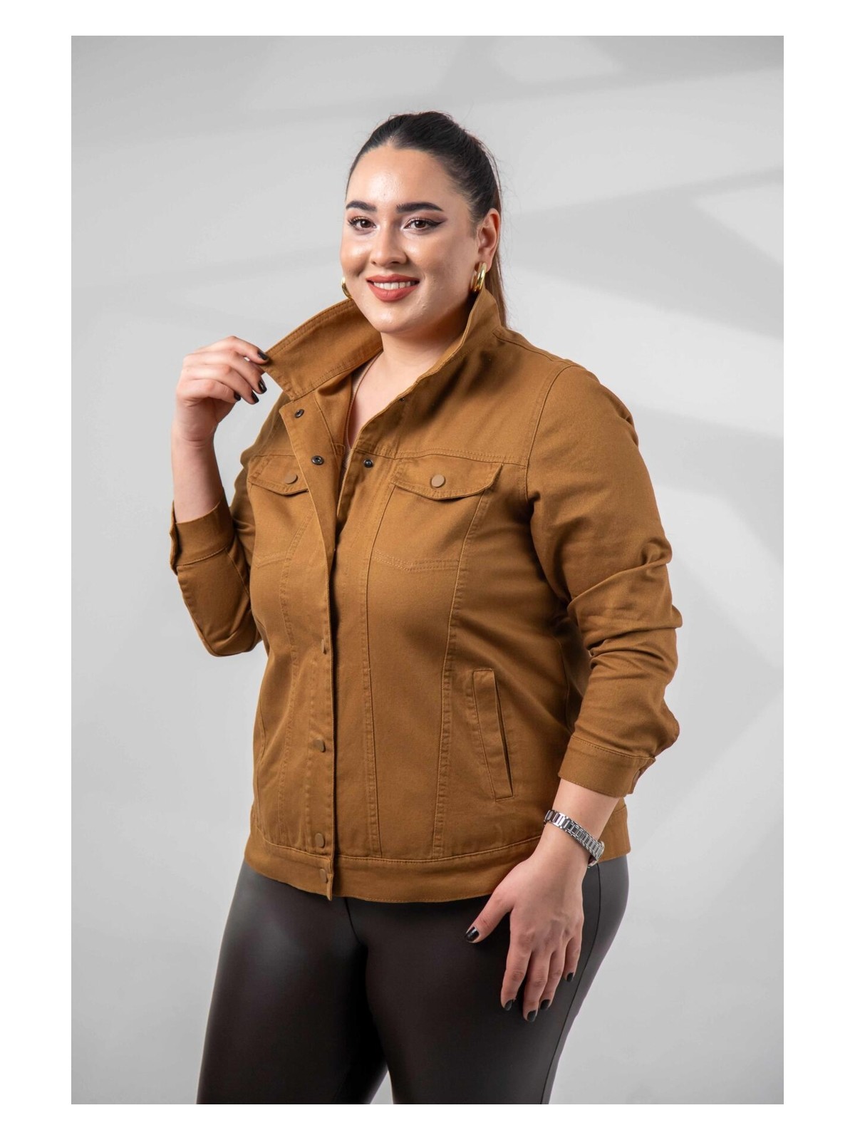 Roxxlen Büyük Beden Çıtçıt Gabardin Ceket