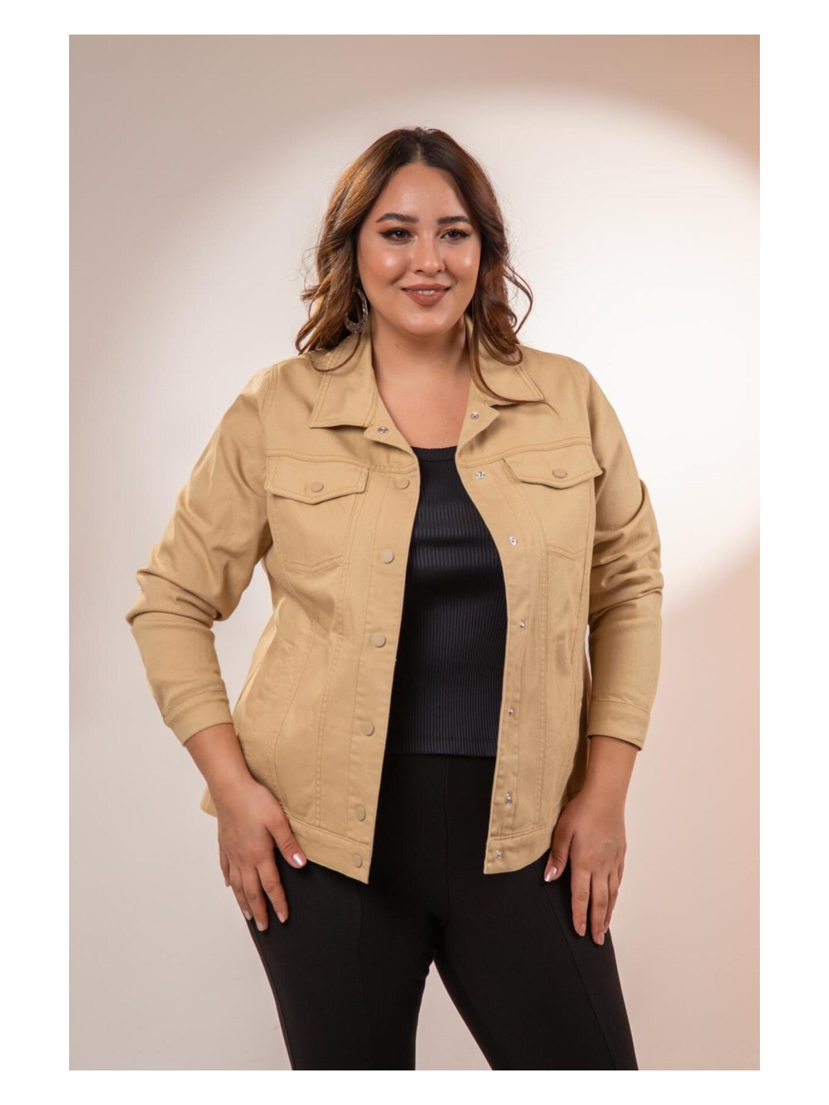 Roxxlen Büyük Beden Çıtçıt Gabardin Ceket - Görsel 4