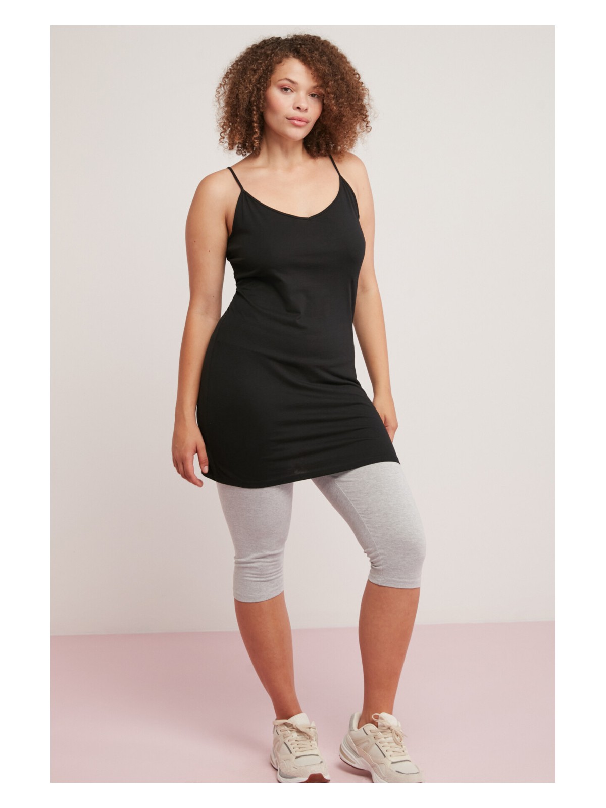 Ethiquet Sabına Kadın Pamuklu Uzun Boy Vücuda Tamamen Oturan Askılı Kolsuz Siyah Büyük Beden Body