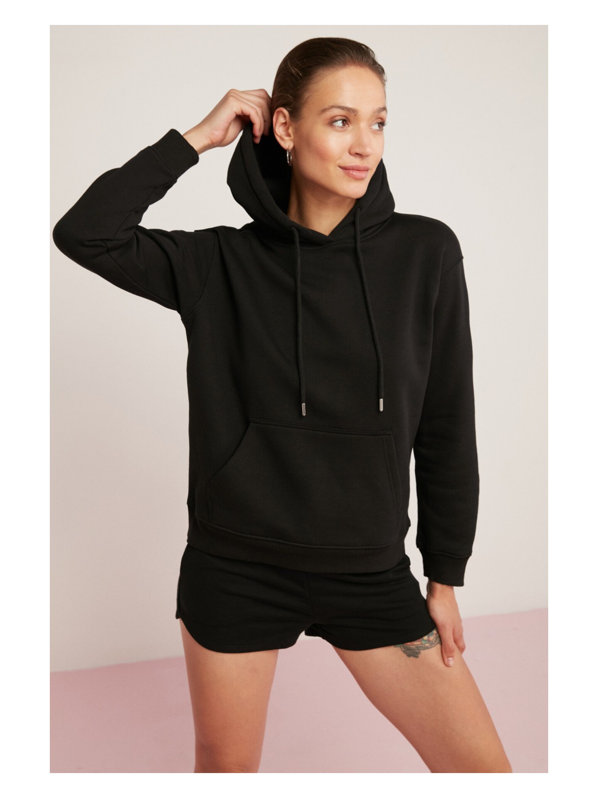 Ethiquet Abelia Kadın Içi Polarlı Yumuşacık Kalın Kumaşlı Kapüşonlu Comfort Fit Siyah Sweatshirt - Görsel 3