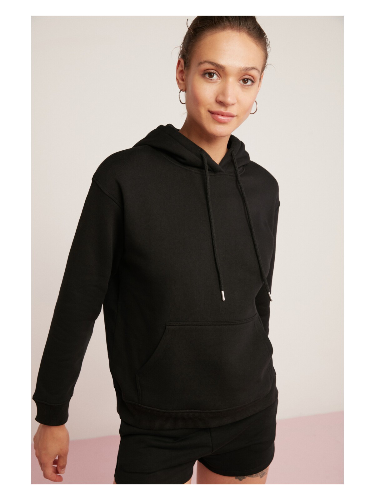 Ethiquet Abelia Kadın Içi Polarlı Yumuşacık Kalın Kumaşlı Kapüşonlu Comfort Fit Siyah Sweatshirt - Görsel 5