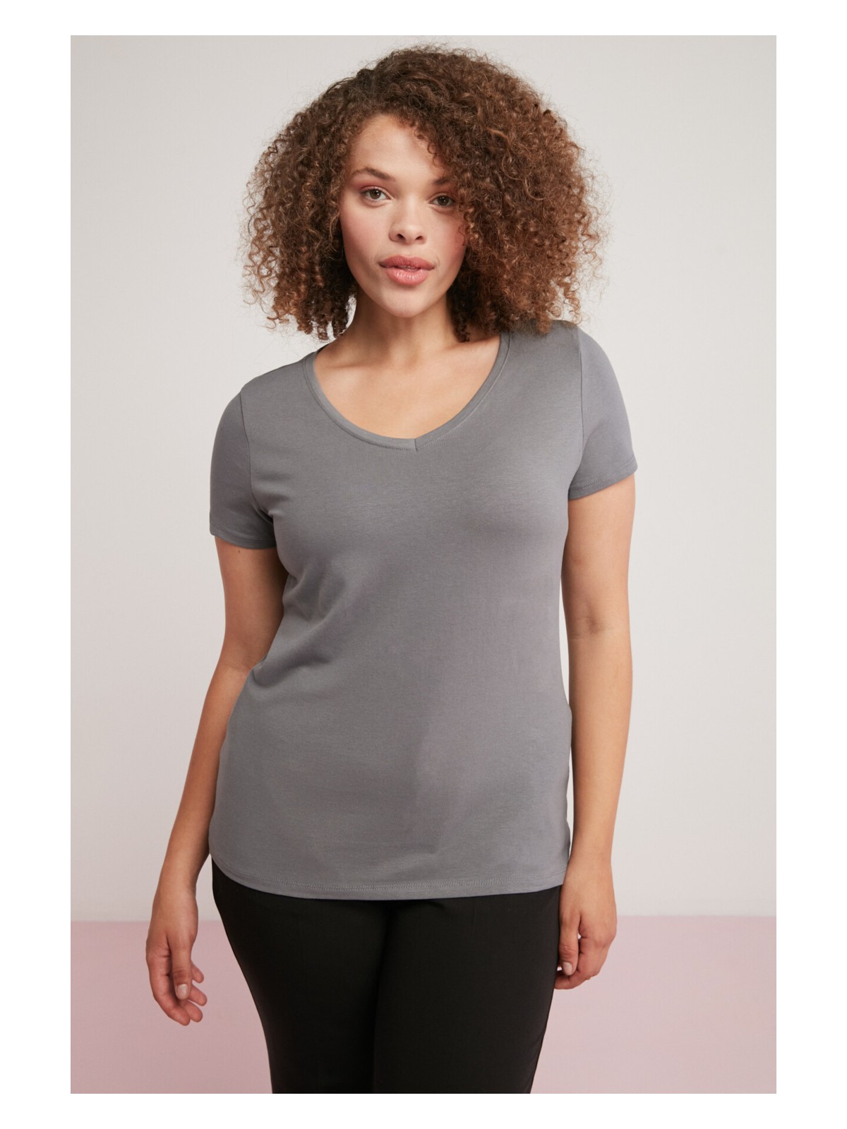 Ethiquet Loren Kadın Pamuklıu Regular Fit V Yaka Kısa Kollu Beyaz Büyük Beden Body - Görsel 3