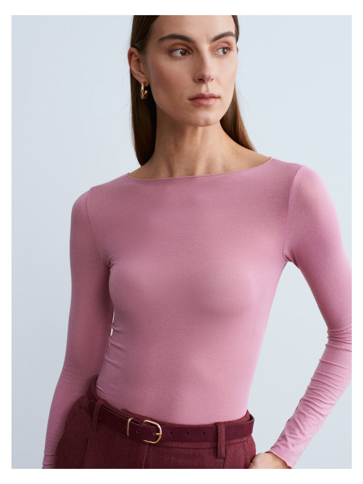 Dilvin 32122 Kayık Yaka Modal Kaşmir Ultra Hafif Bluz-Gül