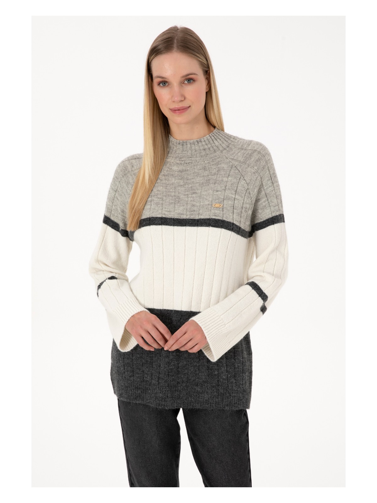 U.S. Polo Assn. Kadın Gri Melanj Kazak 50314841-VR086