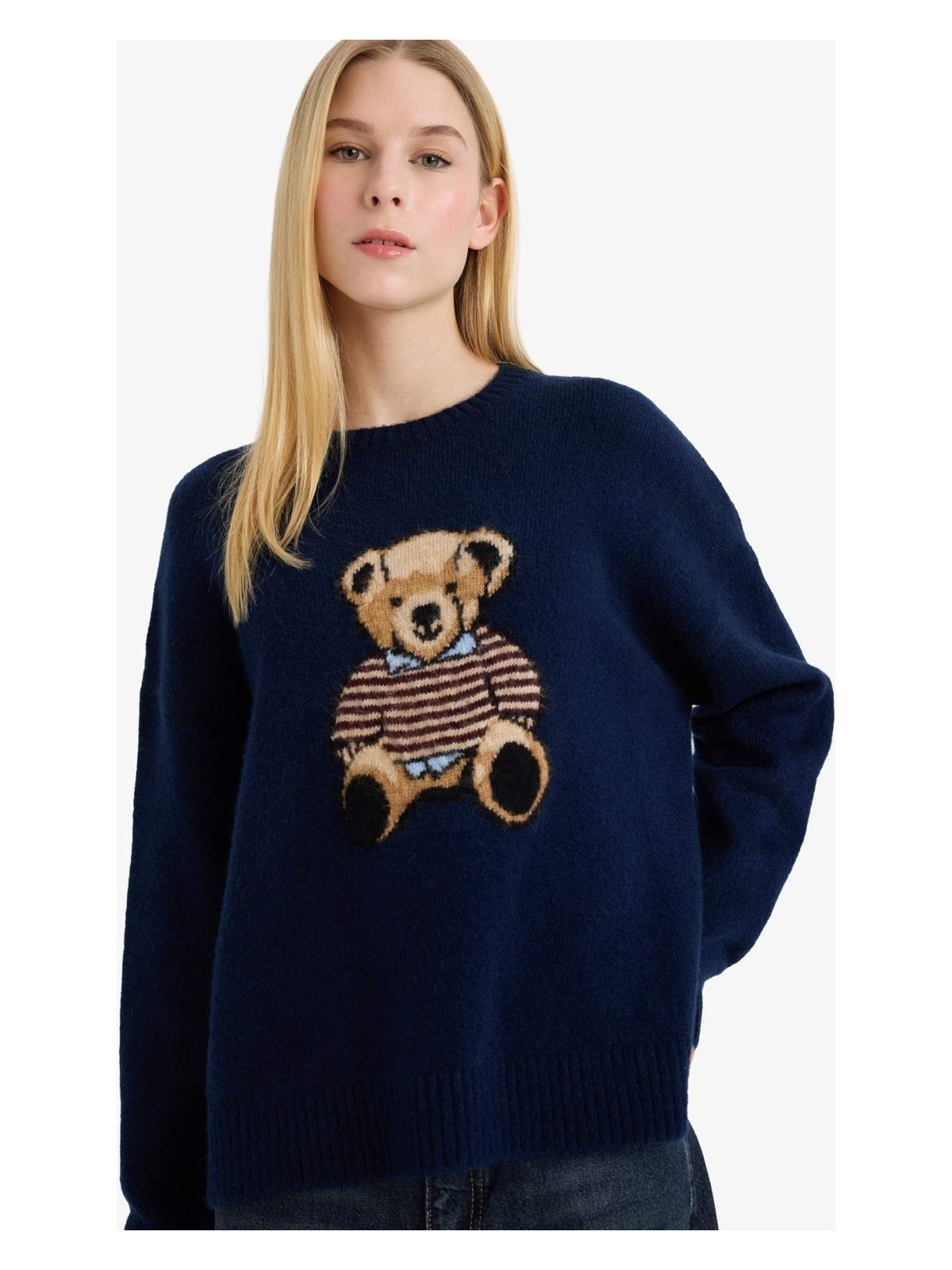 DeFacto Regular Fit Bisiklet Yaka Ayıcıklı Triko Kazak G6224AX25WN