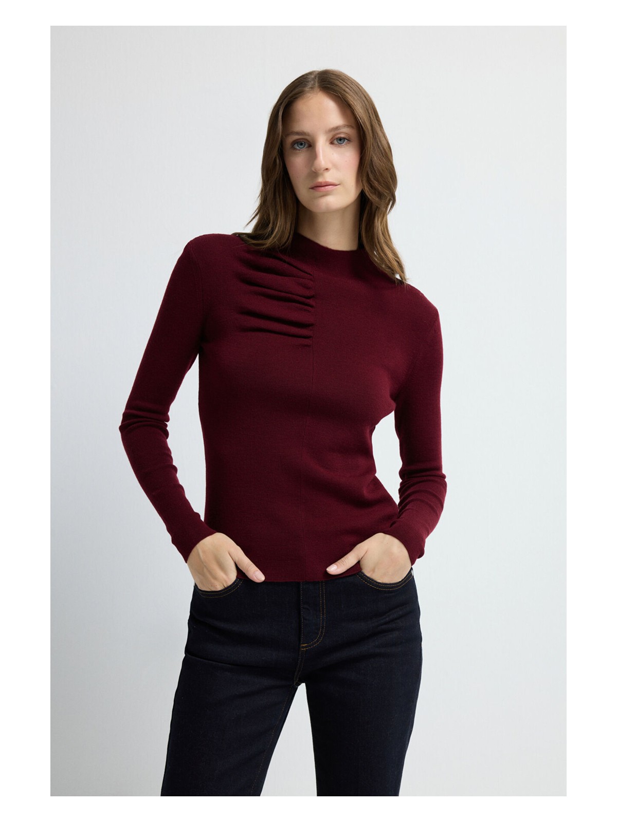 adL Adl Büzgü Detaylı Triko Kazak Bordo 13945608000