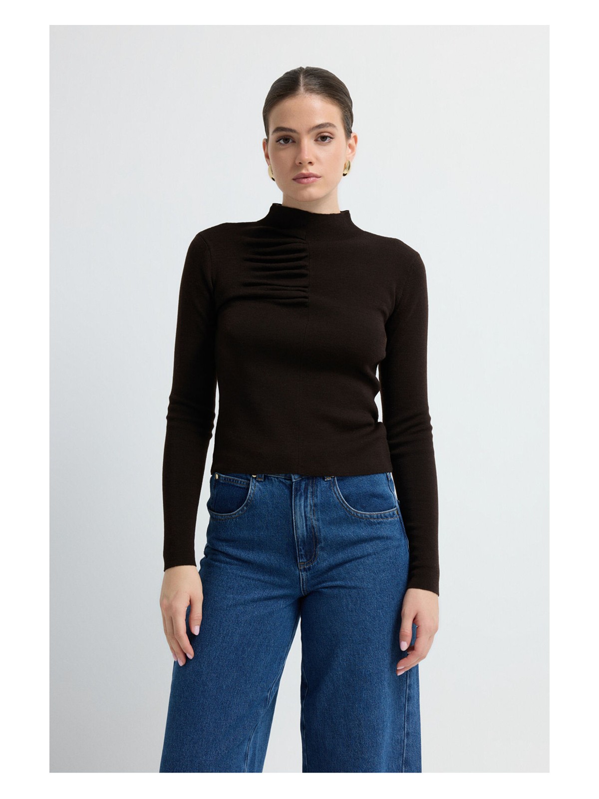 adL Adl Büzgü Detaylı Triko Kazak Bordo 13945608000 - Görsel 4