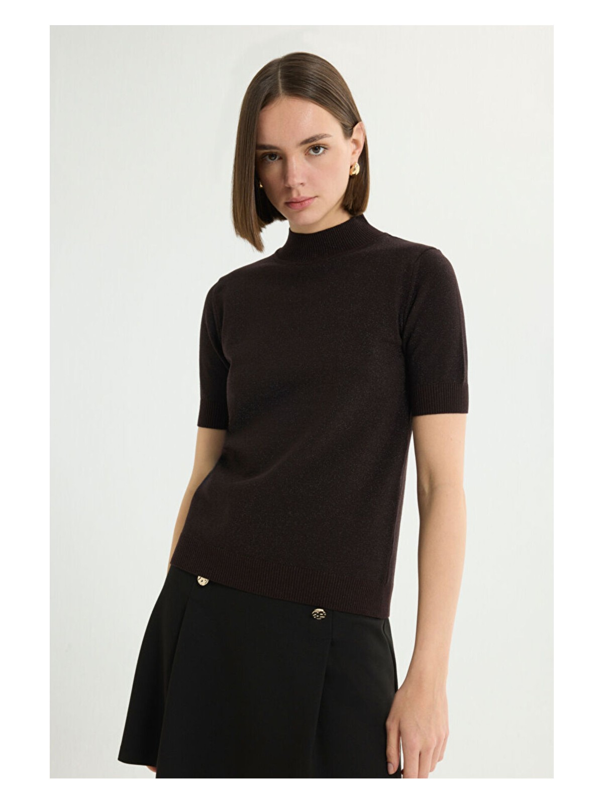 Love My Body Kısa Kollu Balıkçı Yaka Triko Kahve 115L9636000