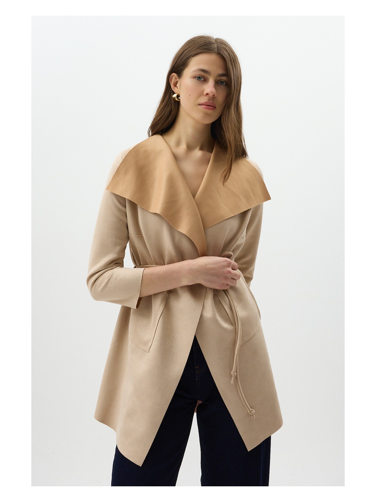 Rays Taş Bel Bağlamalı Şal Yaka Kadın Kaban 8472