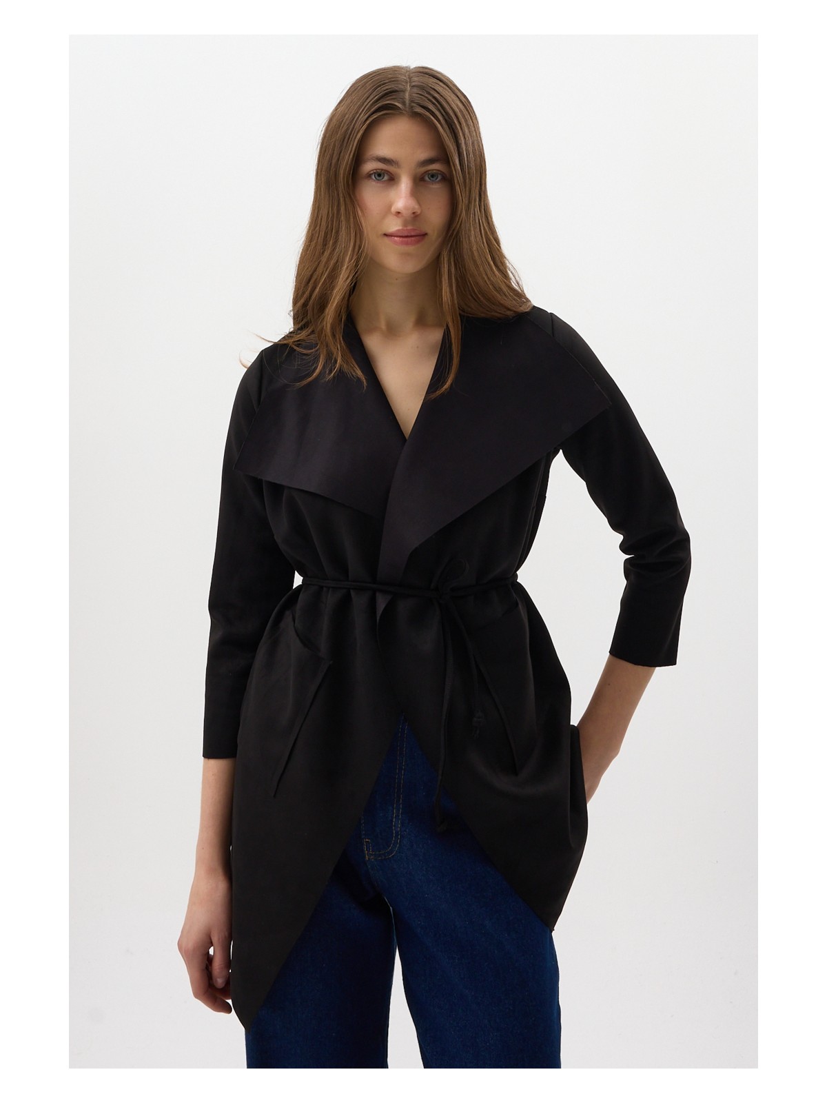 Rays Taş Bel Bağlamalı Şal Yaka Kadın Kaban 8472 - Görsel 4