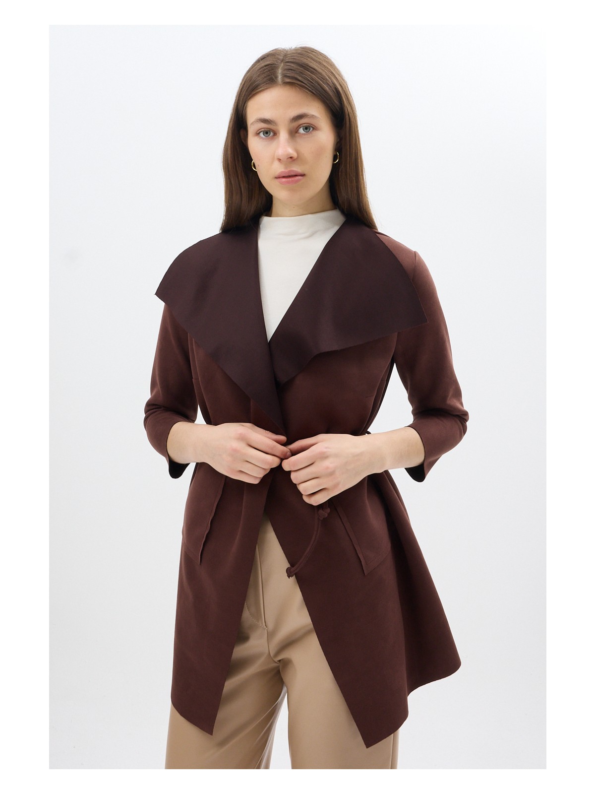 Rays Taş Bel Bağlamalı Şal Yaka Kadın Kaban 8472 - Görsel 5