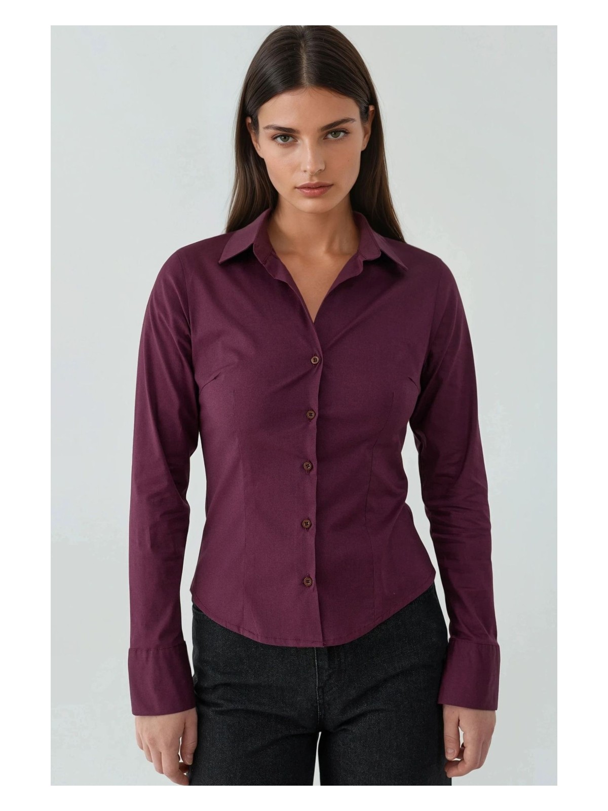 Hiccup Kadın Şık Uzun Kollu Düğmeli Gömlek Lacivert - Görsel 4