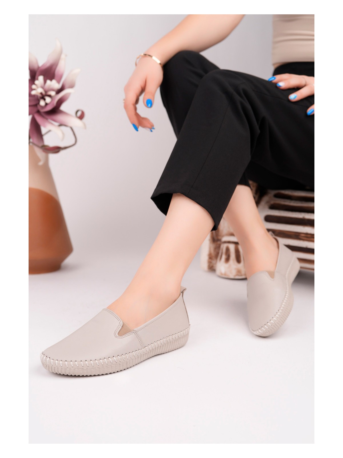 Tarçın Ayakkabı Hakiki Deri Siyah Kadın Deri Babet TRC62-8002 - Görsel 5