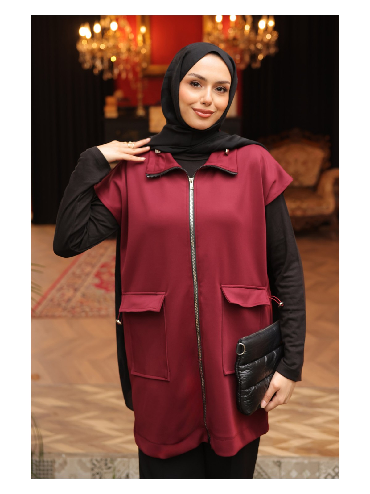 İmaj Butik Siyah Yakası Ve Beli Stoper Lastikli Cepli Scuba Yelek - Görsel 6