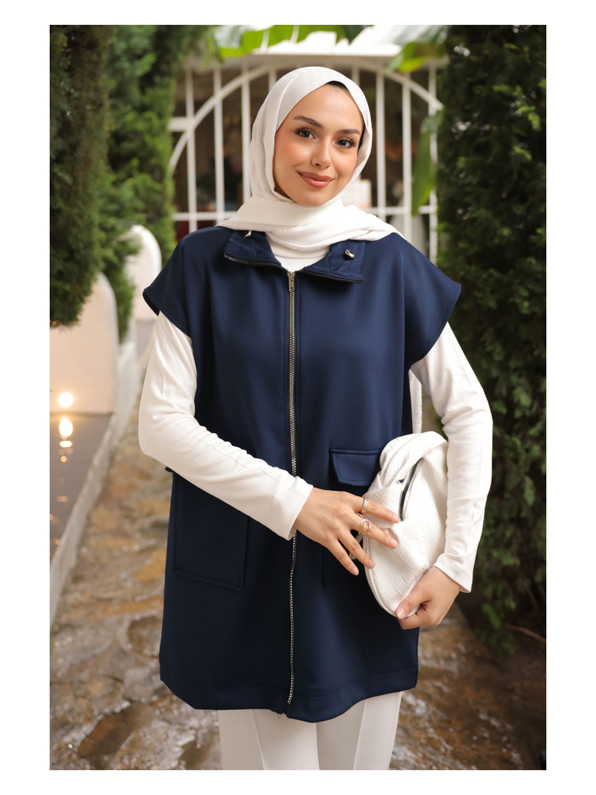 İmaj Butik Siyah Yakası Ve Beli Stoper Lastikli Cepli Scuba Yelek - Görsel 5